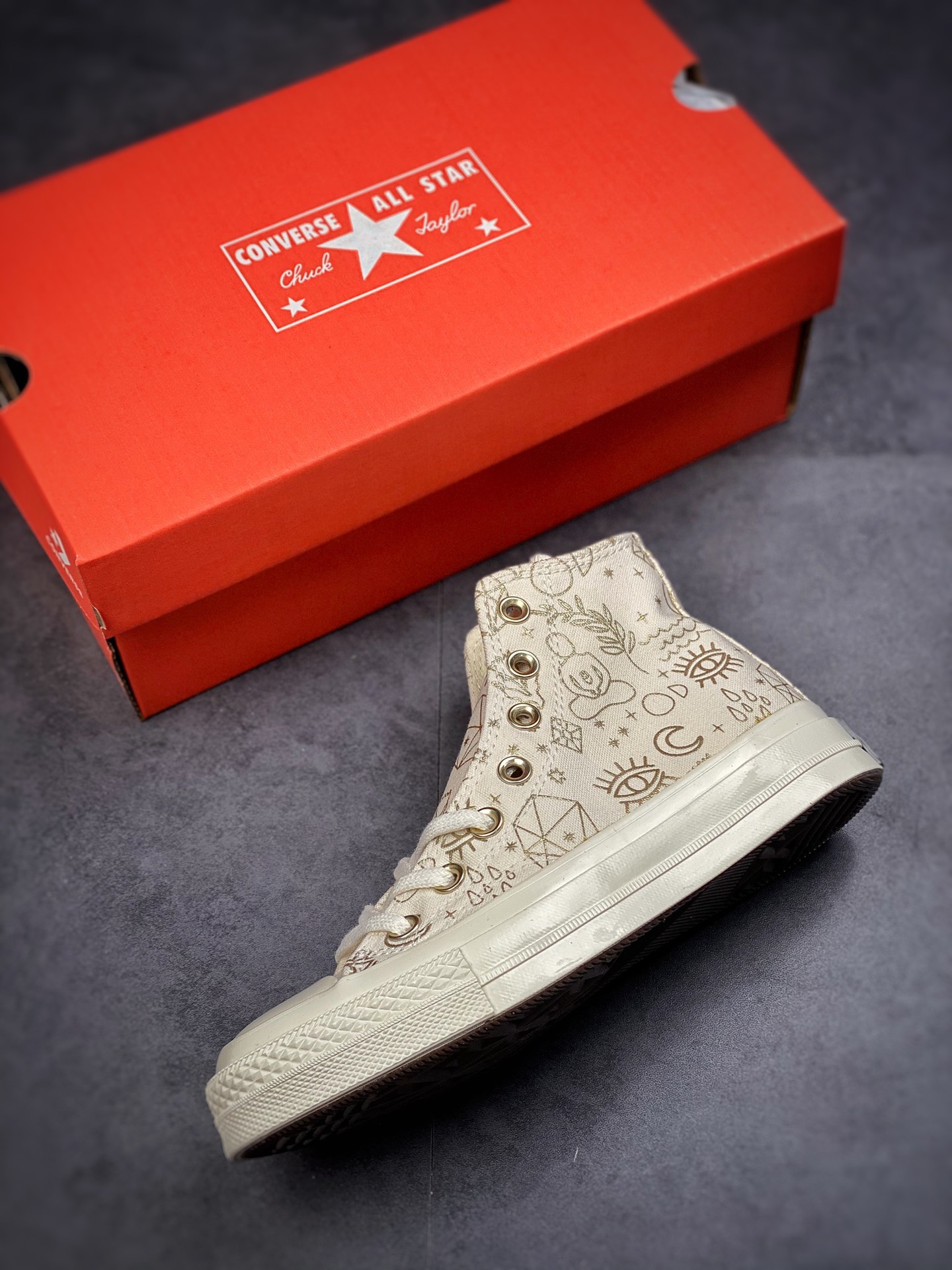 Converse foil stamped understated luxury gold print upper