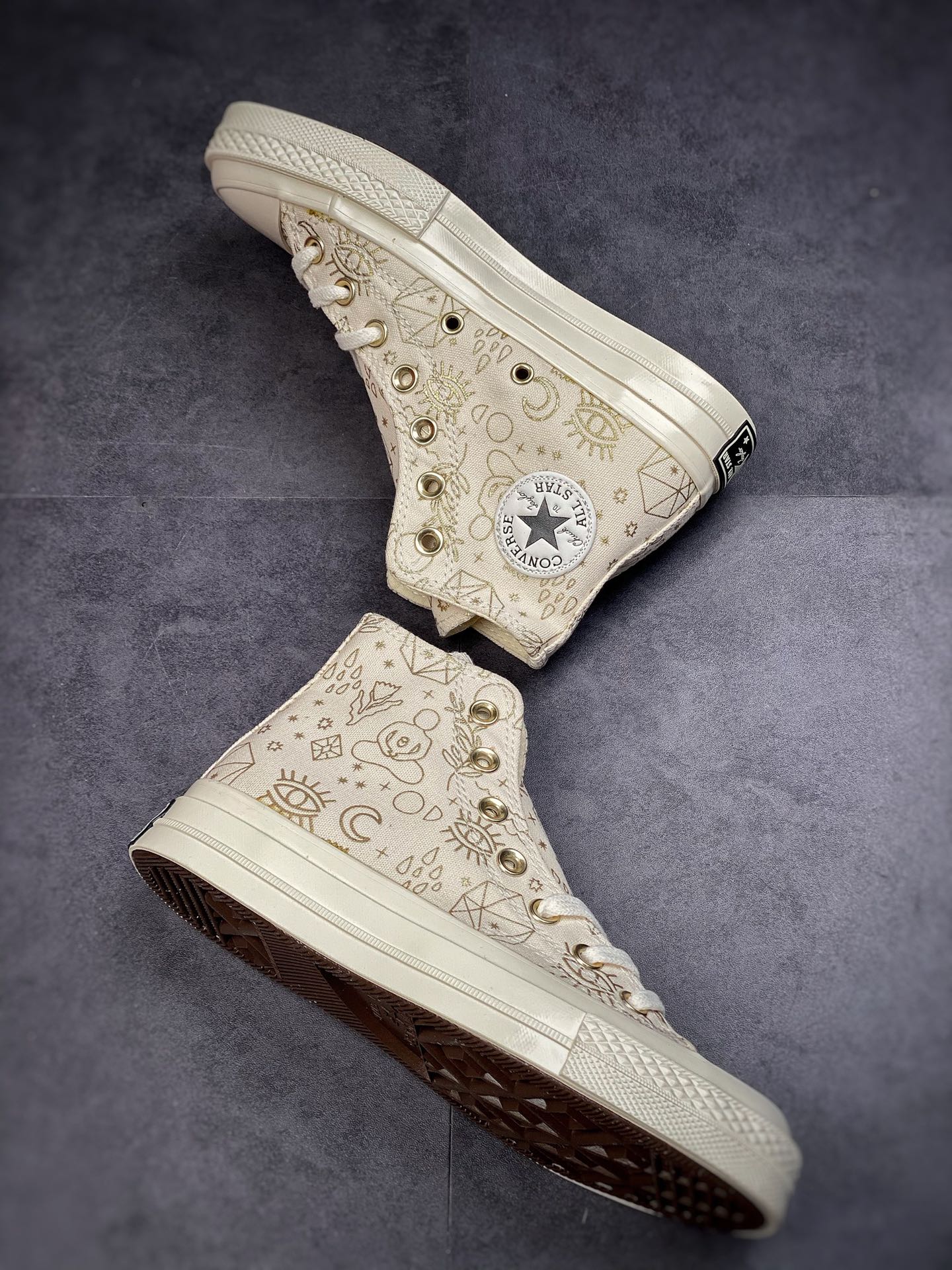 Converse foil stamped understated luxury gold print upper