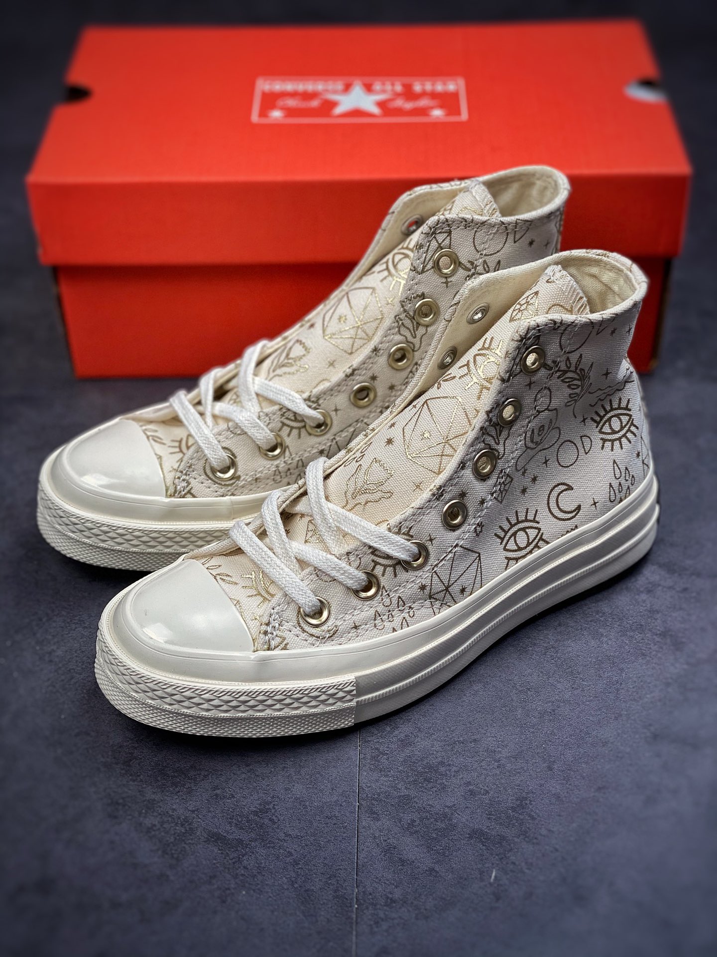 Converse foil stamped understated luxury gold print upper