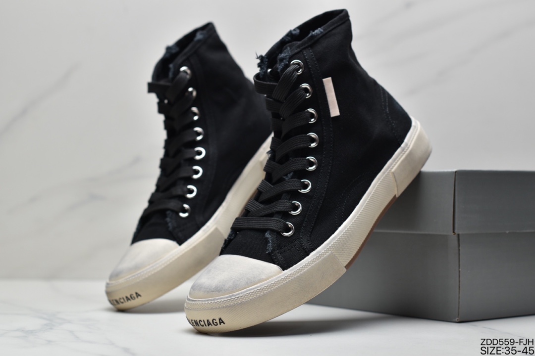 BALENCIAGA22 summer new PARIS wear and old effect casual high and low canvas shoes