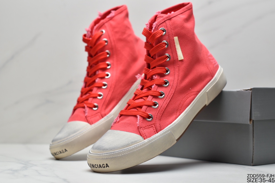 BALENCIAGA22 summer new PARIS wear and old effect casual high and low canvas shoes