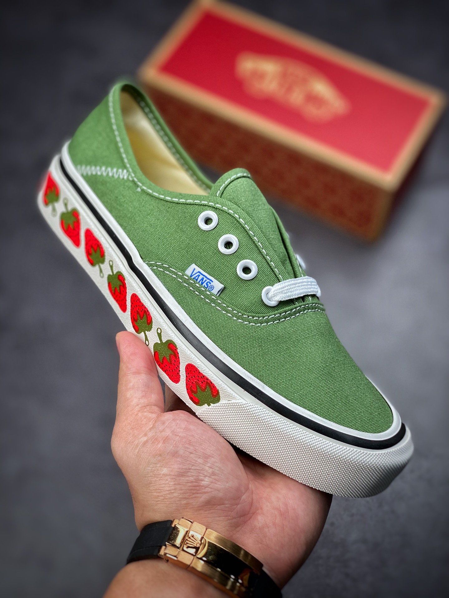 VANS Authentic SF series green strawberry printed canvas casual shoes VN0A3MU6VL9