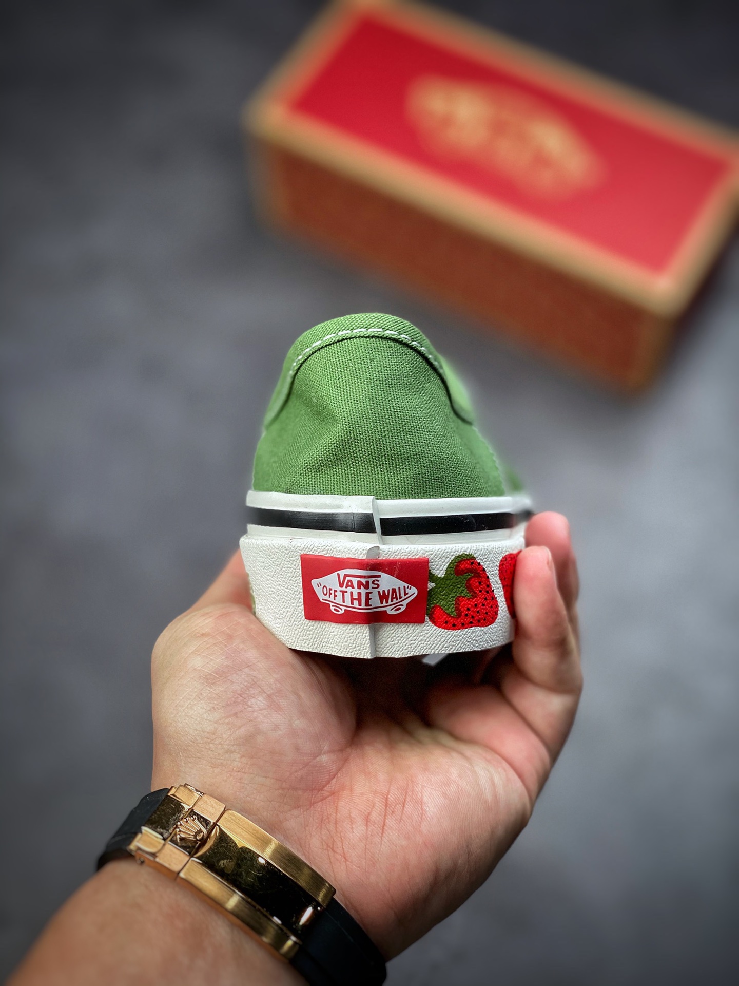 VANS Authentic SF series green strawberry printed canvas casual shoes VN0A3MU6VL9