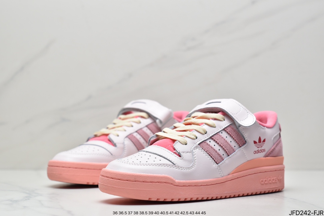 Adidas Clover Originals Forum 84 Low Rome Series Velcro Low-Top Sneakers ”Leather Cream Powder Painted”