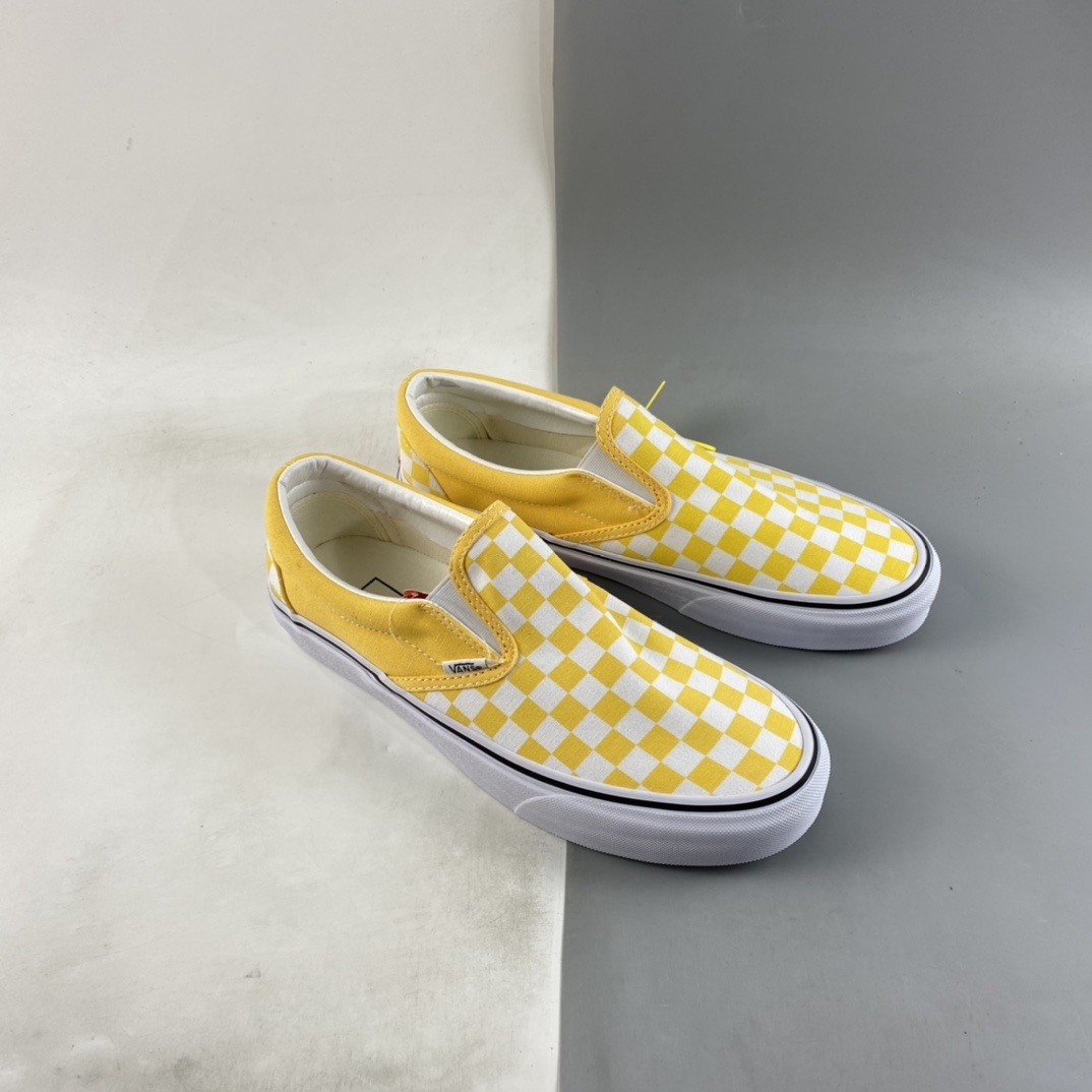 Vans Slip-On Vans Official Goose Yellow Checkerboard Cream Canvas Shoes VN000XG8AZY