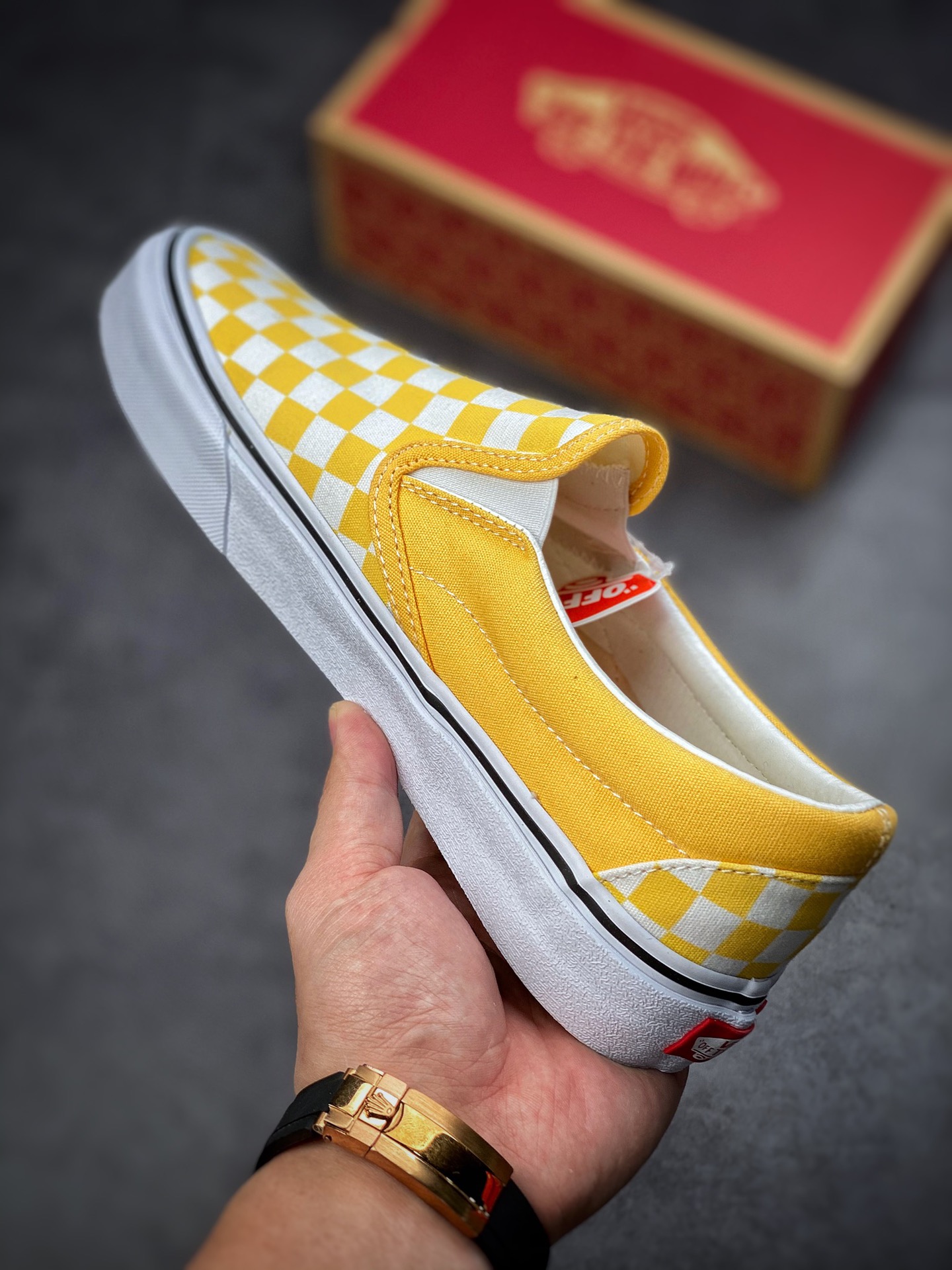 Vans Vans Official Slip-On Goose Yellow Checkerboard Cream Waffle Men's and Women's Shoes Canvas Shoes