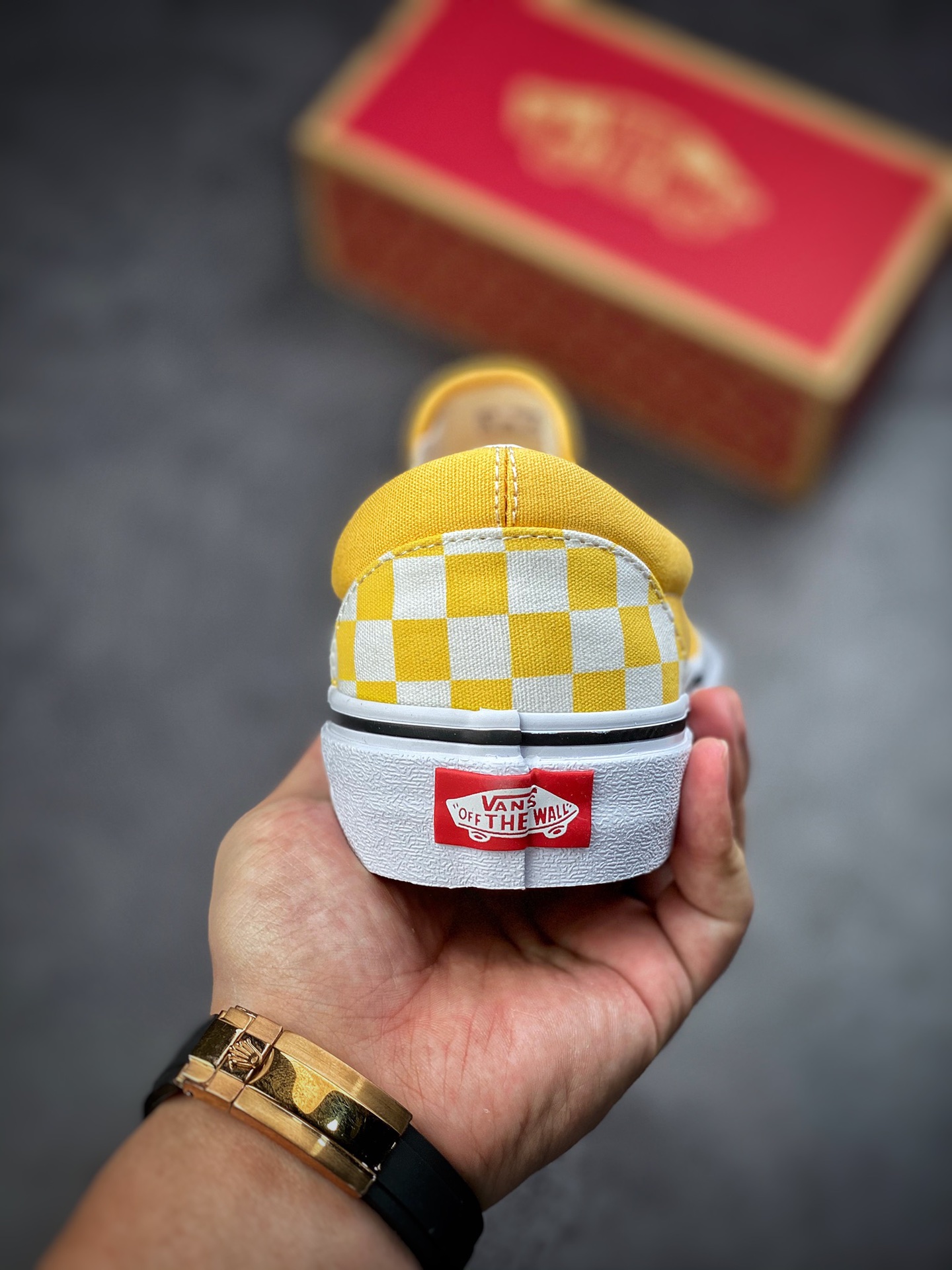 Vans Vans Official Slip-On Goose Yellow Checkerboard Cream Waffle Men's and Women's Shoes Canvas Shoes