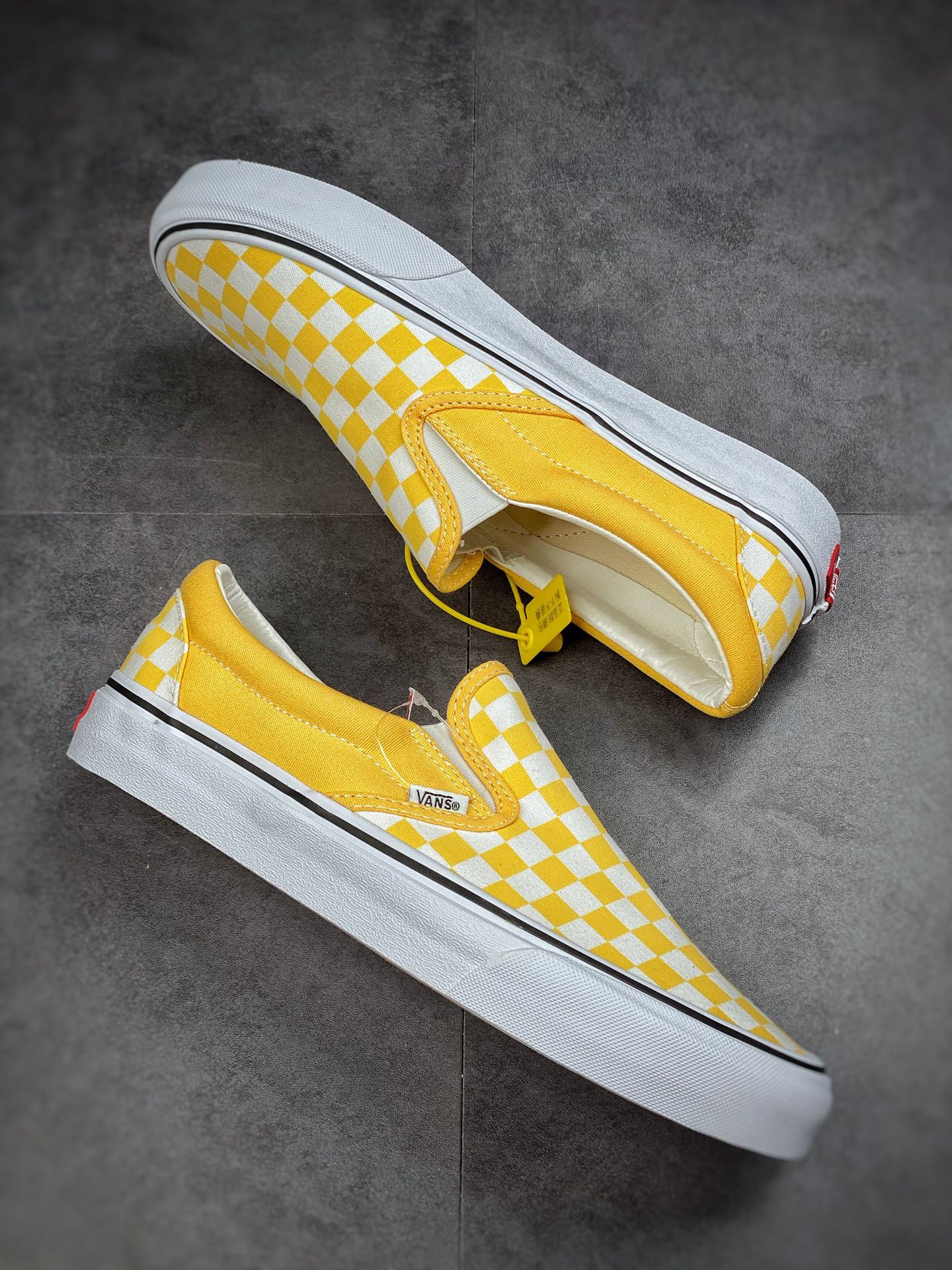 Vans Vans Official Slip-On Goose Yellow Checkerboard Cream Waffle Men's and Women's Shoes Canvas Shoes