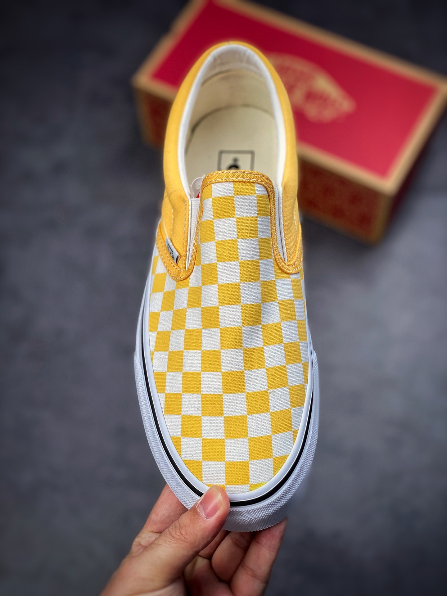 Vans Vans Official Slip-On Goose Yellow Checkerboard Cream Waffle Men's and Women's Shoes Canvas Shoes