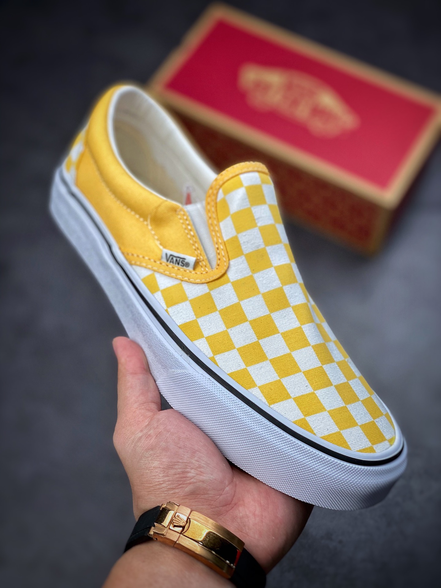 Vans Vans Official Slip-On Goose Yellow Checkerboard Cream Waffle Men's and Women's Shoes Canvas Shoes