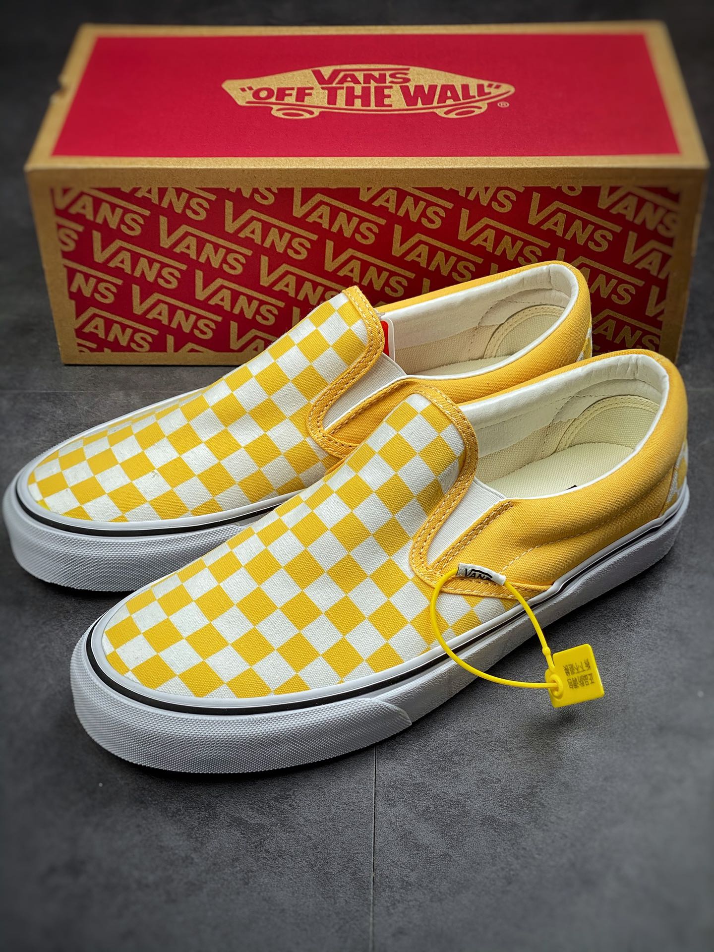 Vans Vans Official Slip-On Goose Yellow Checkerboard Cream Waffle Men's and Women's Shoes Canvas Shoes