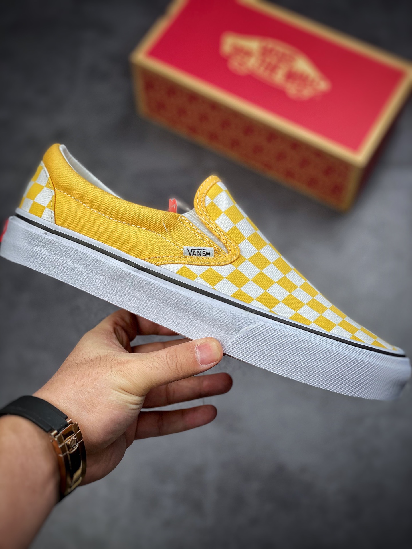 Vans Vans Official Slip-On Goose Yellow Checkerboard Cream Waffle Men's and Women's Shoes Canvas Shoes