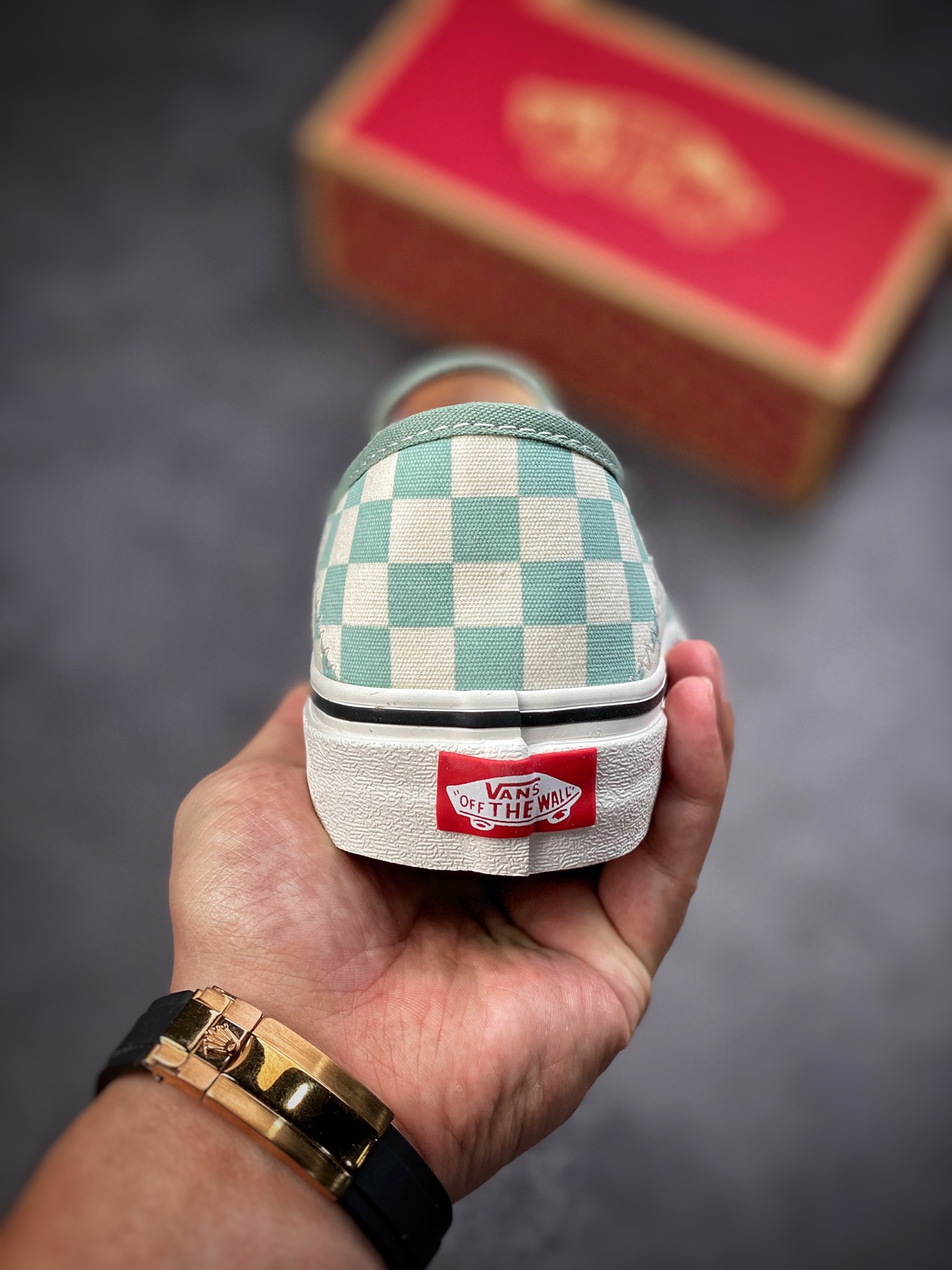 Vans Vans official Slip-On milk green checkerboard Japanese retro men's and women's shoes canvas shoes VN0A5HYQB80