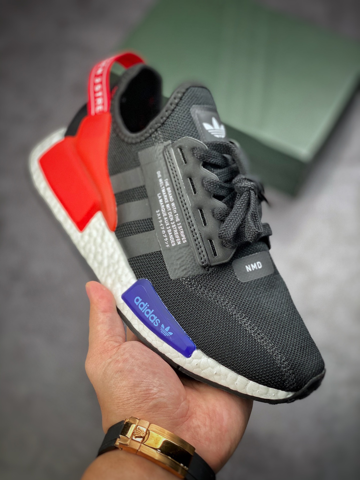 Adidas NMD _R1 V2 Black Blue Red Tiger Fight Version Counters Simultaneously Launched GW3553