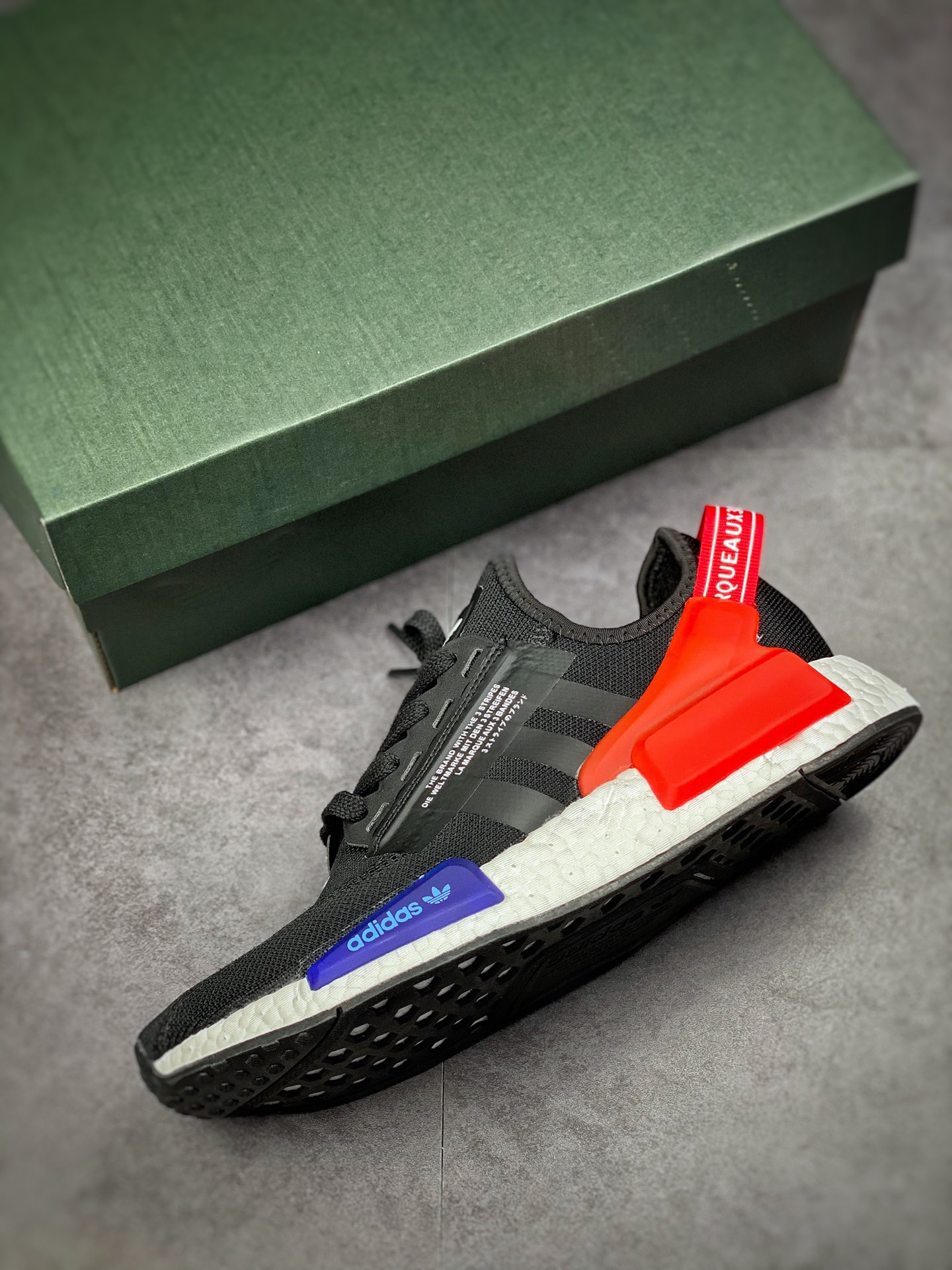 Adidas NMD _R1 V2 Black Blue Red Tiger Fight Version Counters Simultaneously Launched GW3553