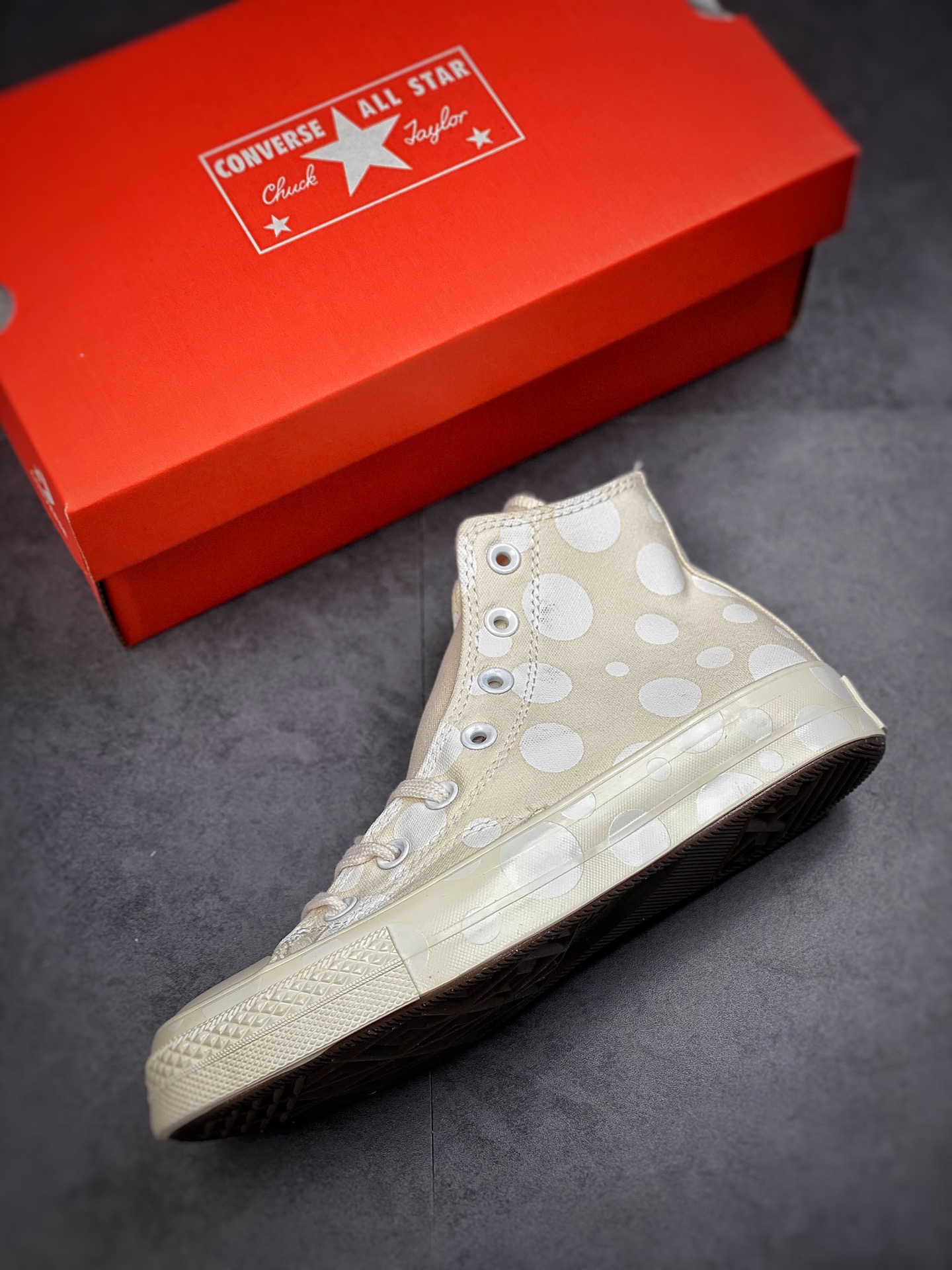 Converse Chuck Taylor All Star1970s Polka Dot Bubble Ball High Top Casual Canvas Shoes Beige/A01183C Black/A01182C