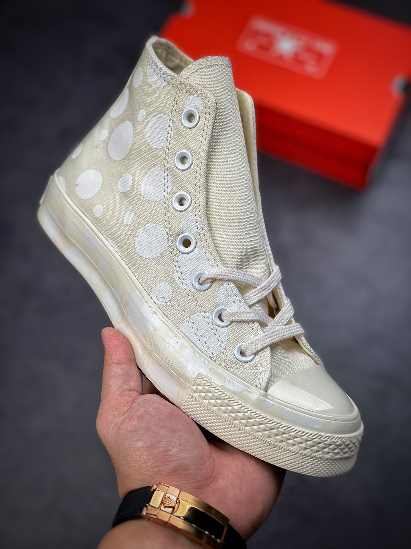 Converse Chuck Taylor All Star1970s Polka Dot Bubble Ball High Top Casual Canvas Shoes Beige/A01183C Black/A01182C