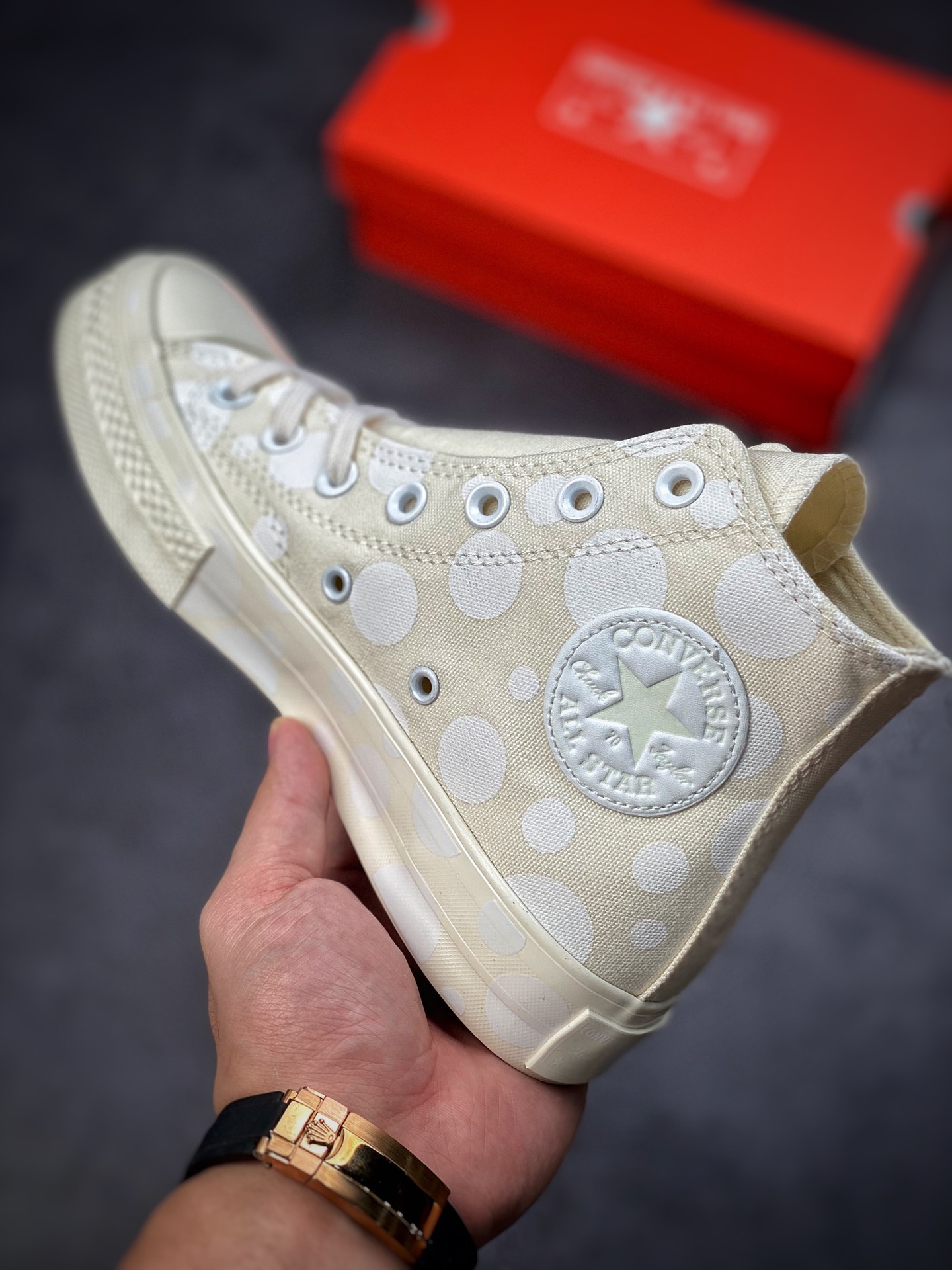 Converse Chuck Taylor All Star1970s Polka Dot Bubble Ball High Top Casual Canvas Shoes Beige/A01183C Black/A01182C