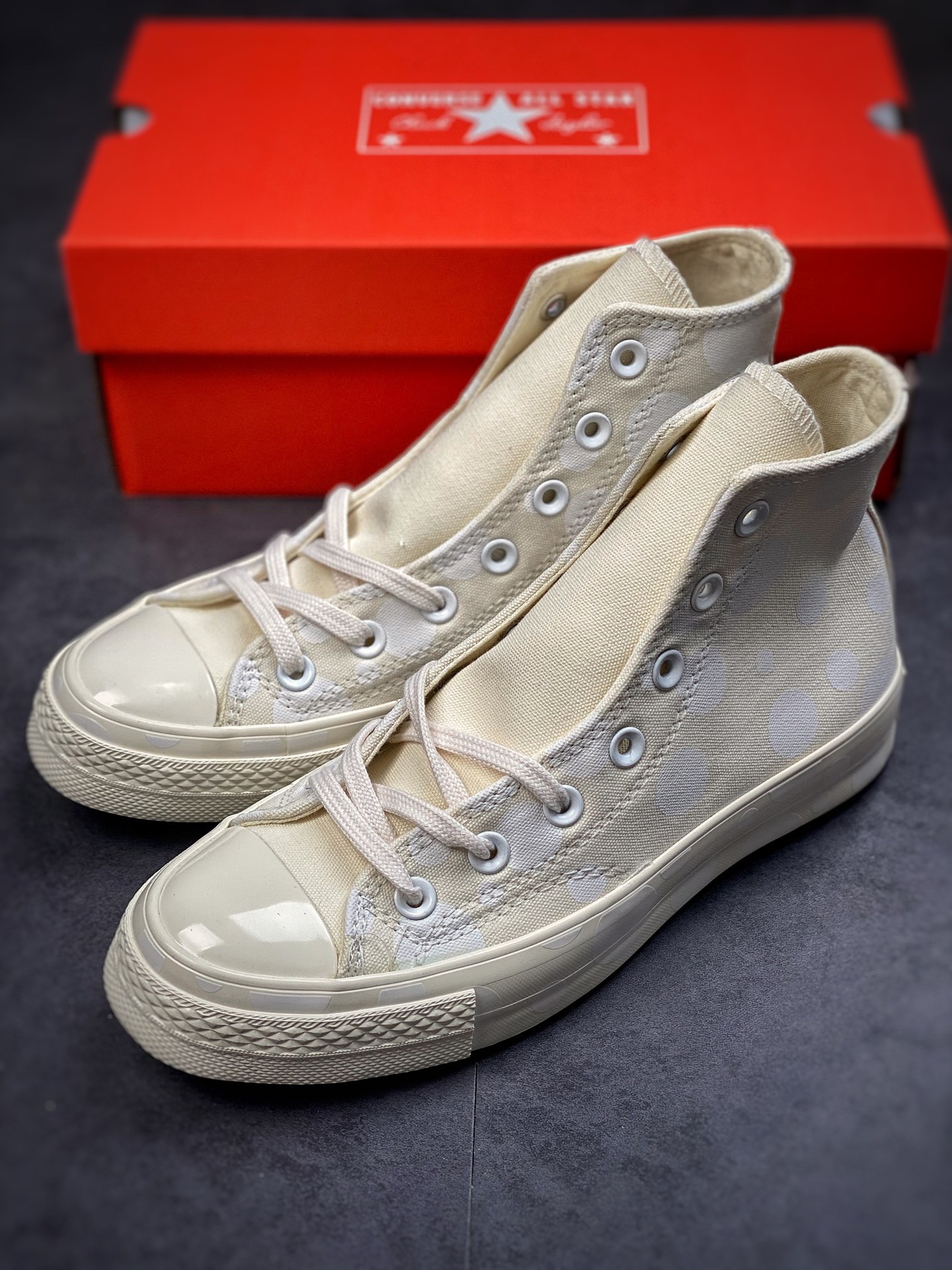 Converse Chuck Taylor All Star1970s Polka Dot Bubble Ball High Top Casual Canvas Shoes Beige/A01183C Black/A01182C