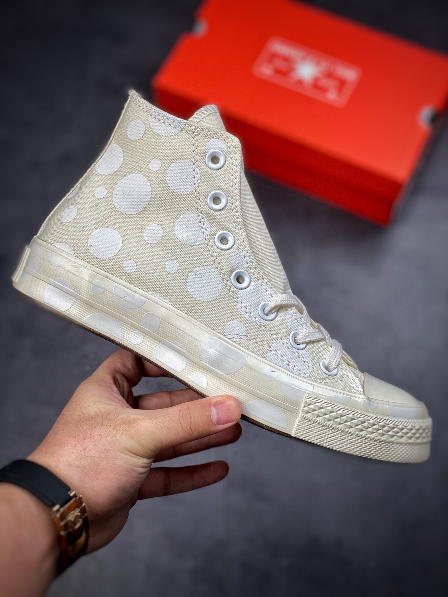 Converse Chuck Taylor All Star1970s Polka Dot Bubble Ball High Top Casual Canvas Shoes Beige/A01183C Black/A01182C