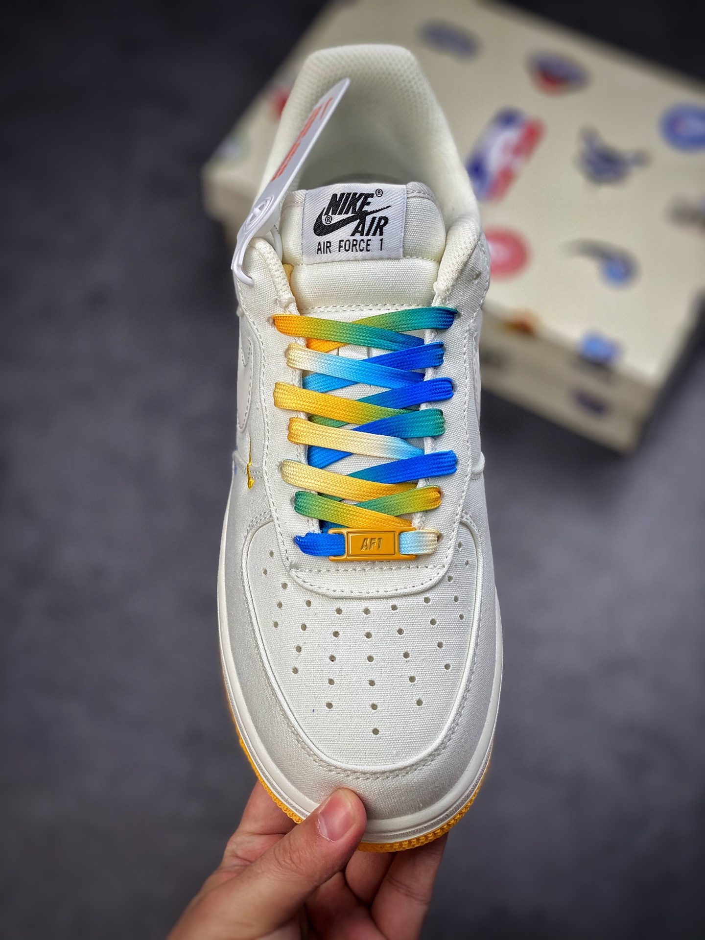 Nike Air Force 1 Low 07 String Label White Yellow Blue Gradient Golden State Warriors NA2022-004