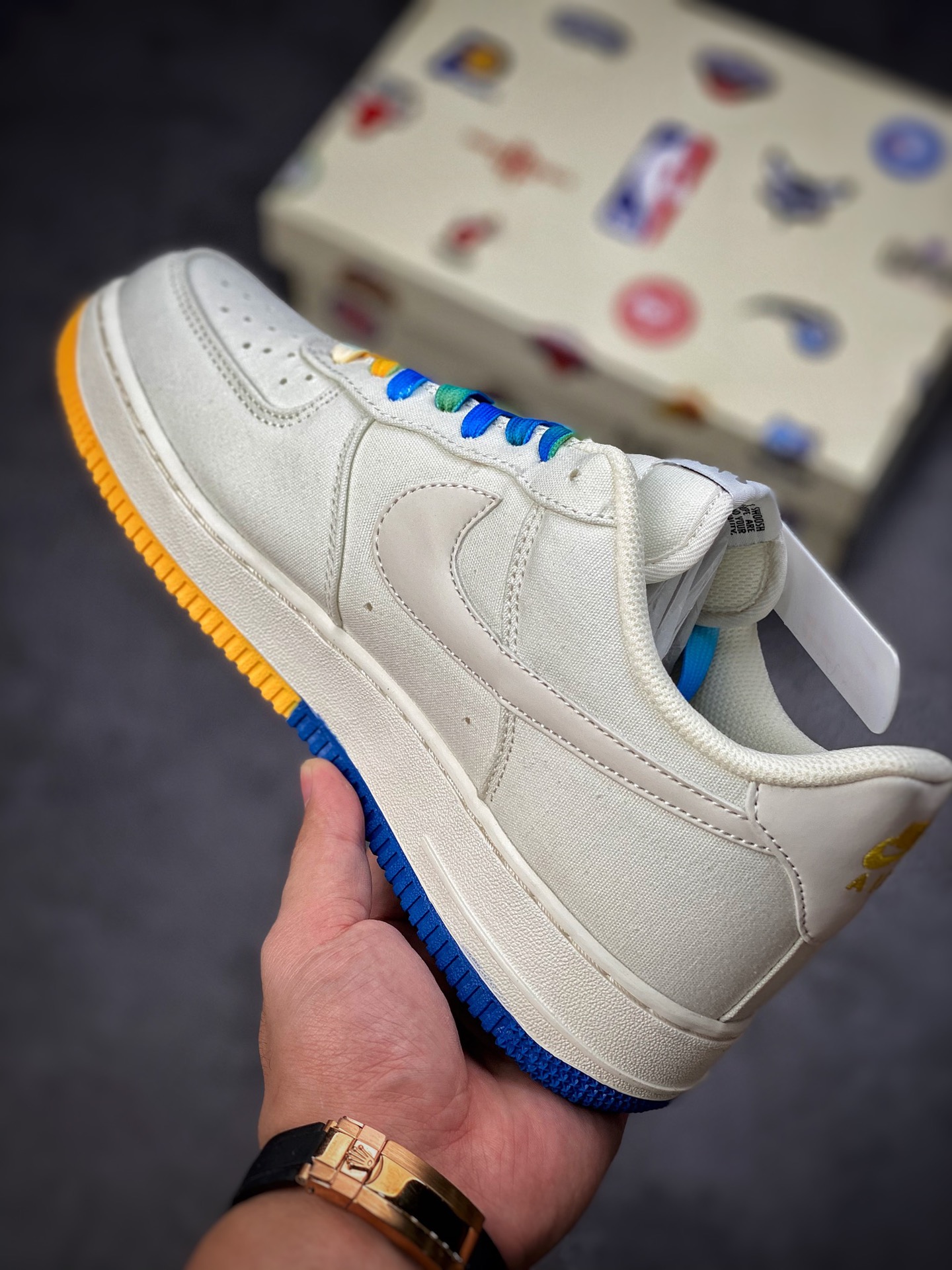 Nike Air Force 1 Low 07 String Label White Yellow Blue Gradient Golden State Warriors NA2022-004