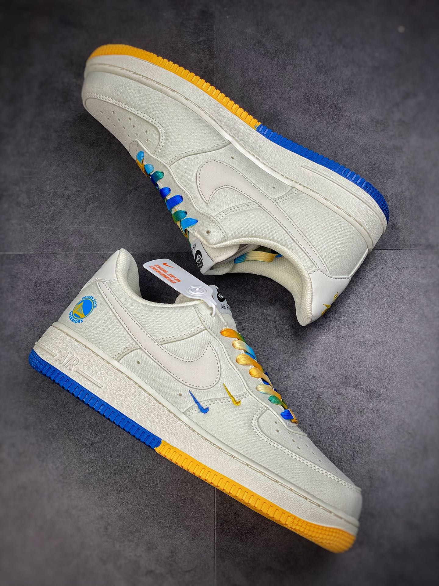 Nike Air Force 1 Low 07 String Label White Yellow Blue Gradient Golden State Warriors NA2022-004