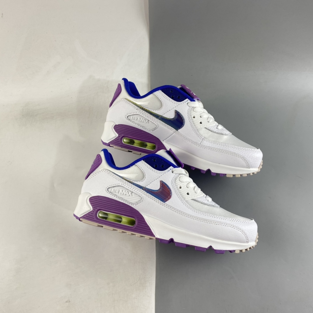 Nike Air Max 90 White Purple Retro Air Cushion All-match Casual Sports Jogging Shoes CJ0623-100