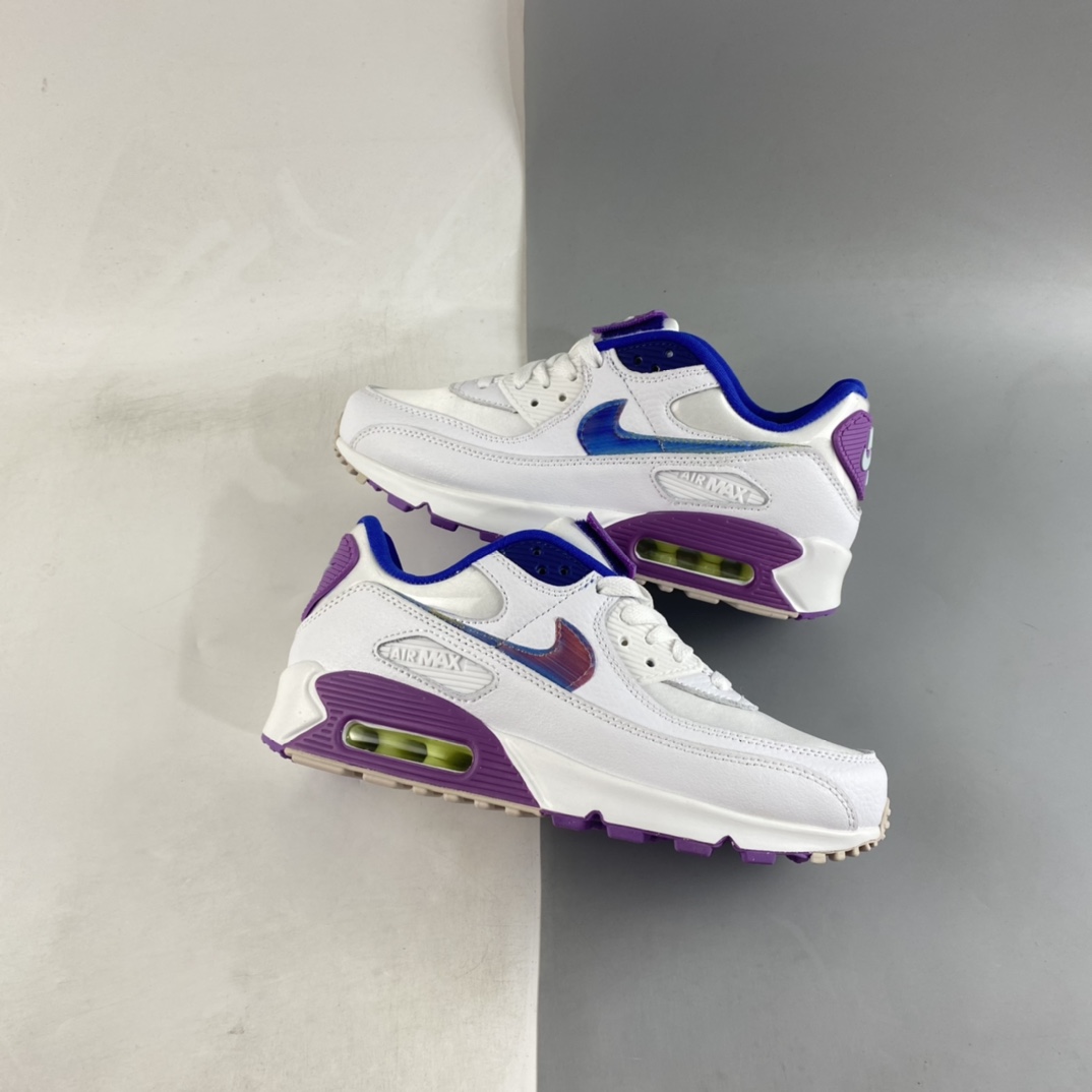 Nike Air Max 90 White Purple Retro Air Cushion All-match Casual Sports Jogging Shoes CJ0623-100