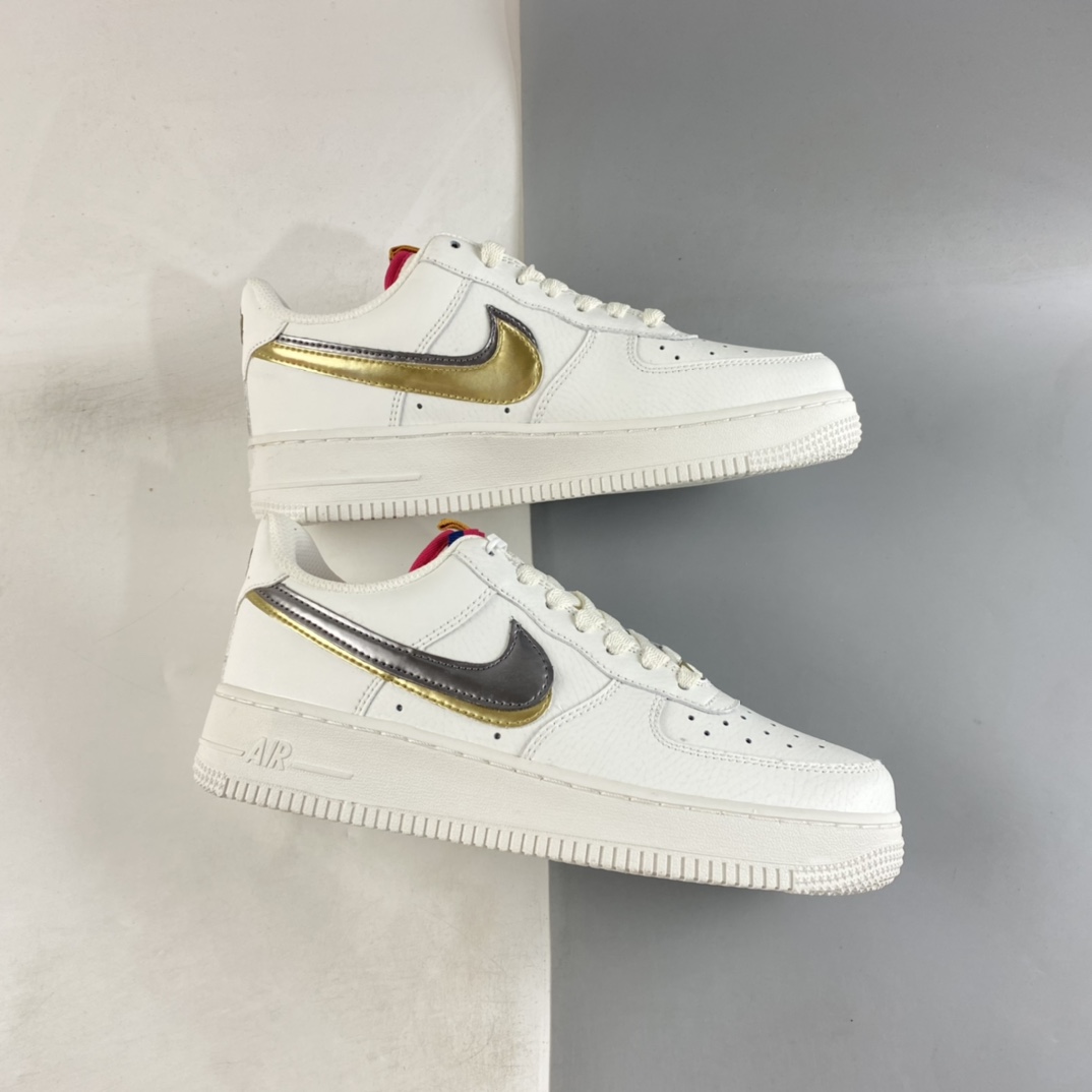 P190  Nike Air Force 1’07 Low ”Double Swoosh” 灰金双钩 空军一号板鞋 DH9595-001