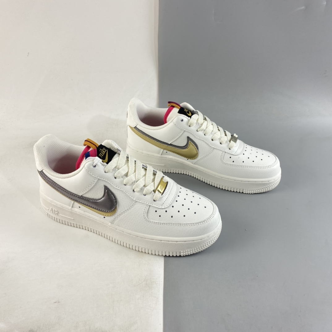 P190  Nike Air Force 1’07 Low ”Double Swoosh” 灰金双钩 空军一号板鞋 DH9595-001