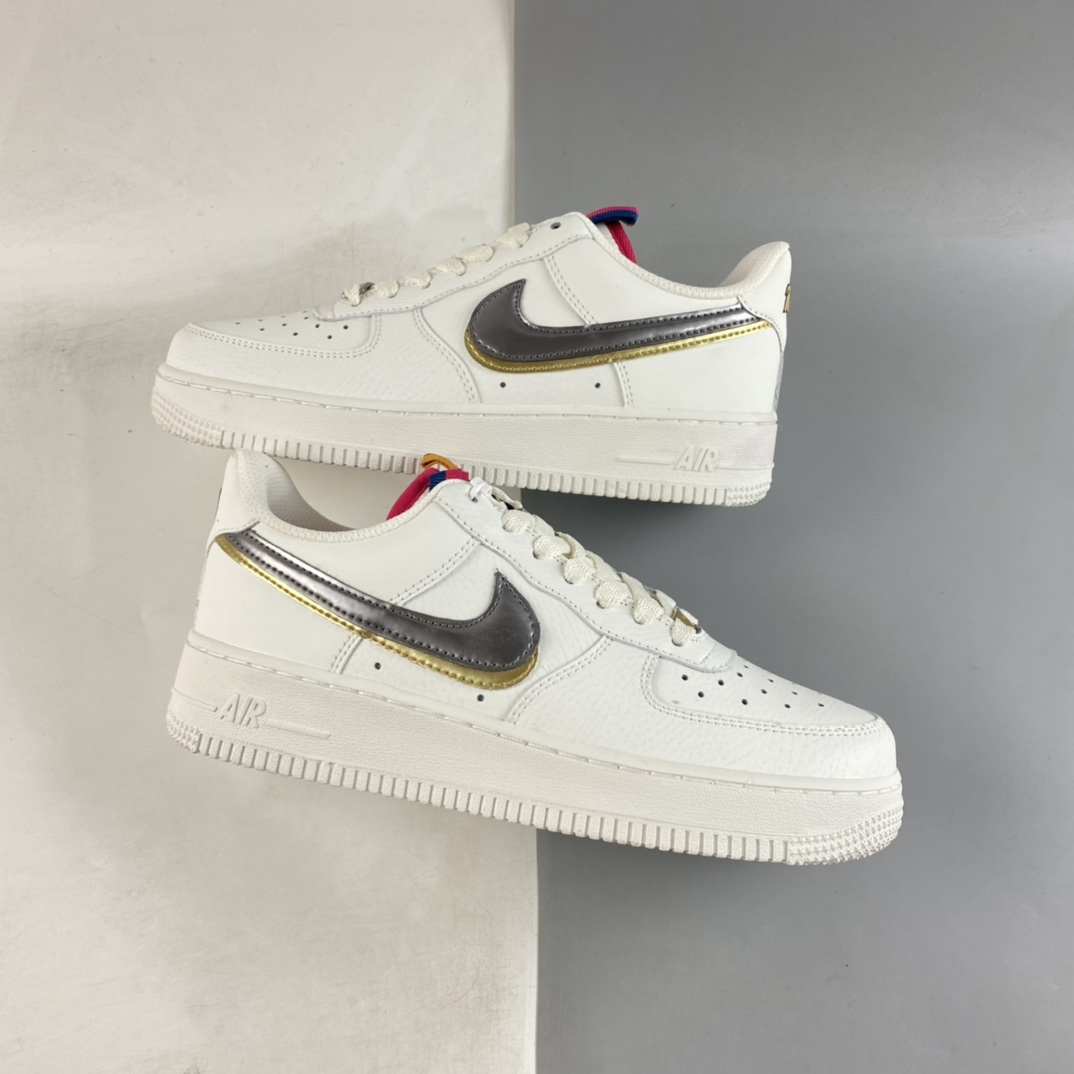 P190  Nike Air Force 1’07 Low ”Double Swoosh” 灰金双钩 空军一号板鞋 DH9595-001