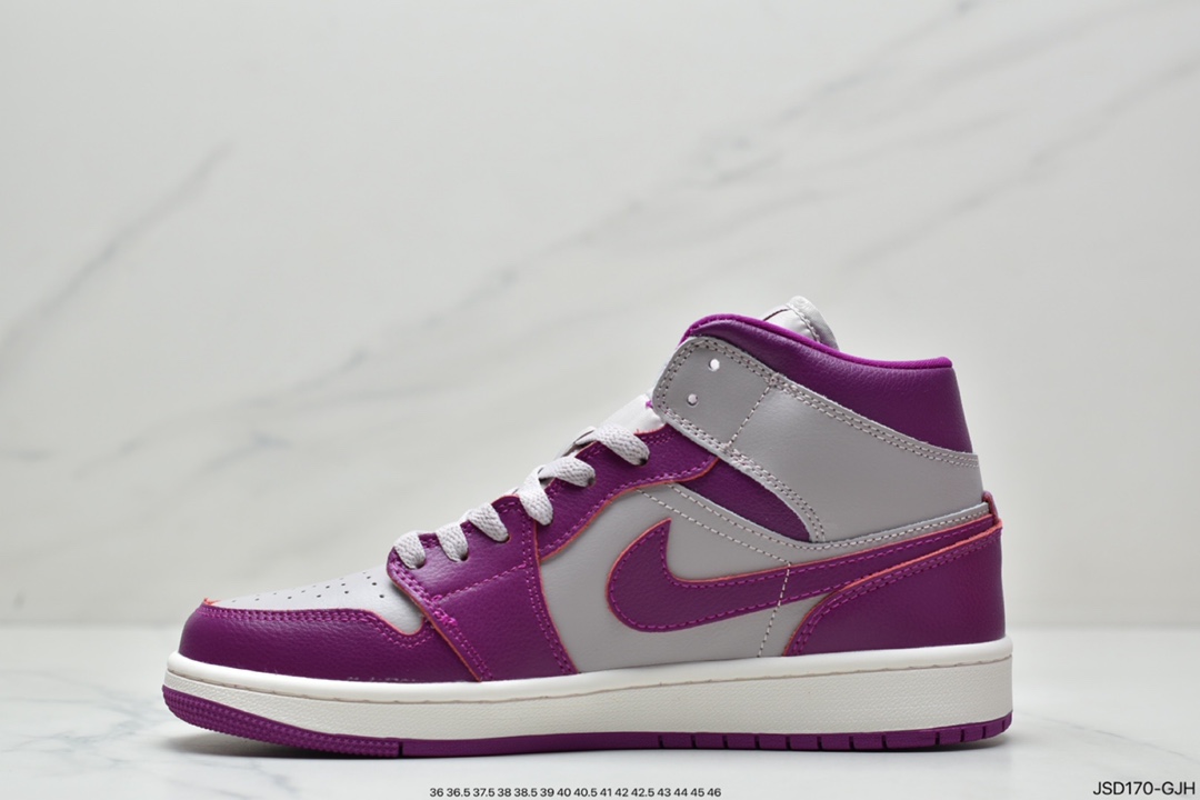 200 Air Jordan 1 Mid Magenta 灰紫脚趾以经典配色方案为基础BQ6472-501