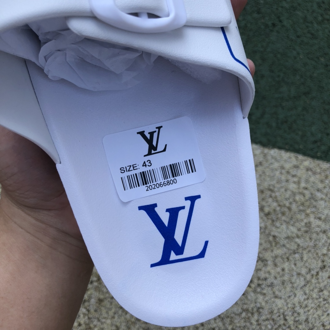 LV slippers white and blue outer wear fashion trendy men's outdoor leisure slippers