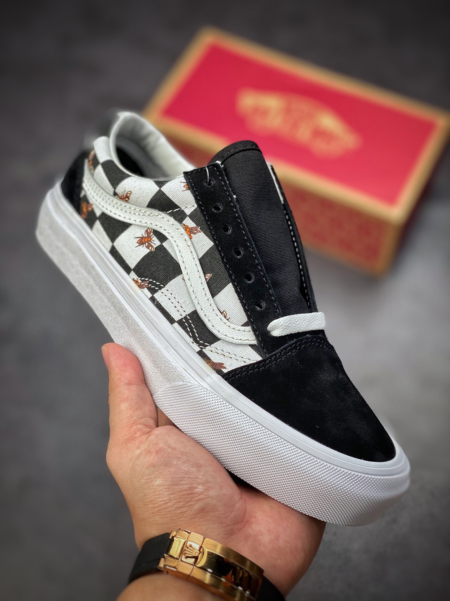 Vans Vans official black and white checkerboard small bee classic series men's shoes women's shoes Old Skool low-top canvas shoes