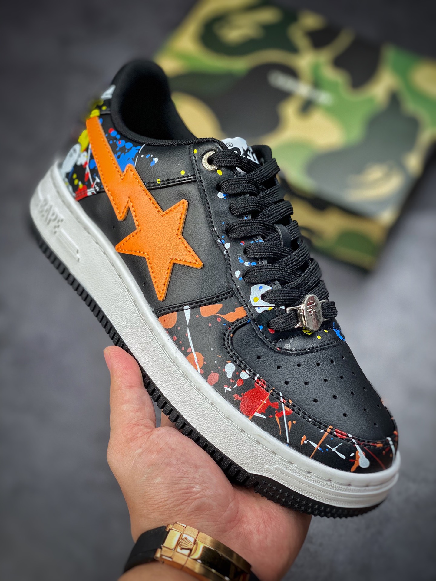 Bape Sta To Low star with the same ape head classic patent leather low-top sports casual sneakers