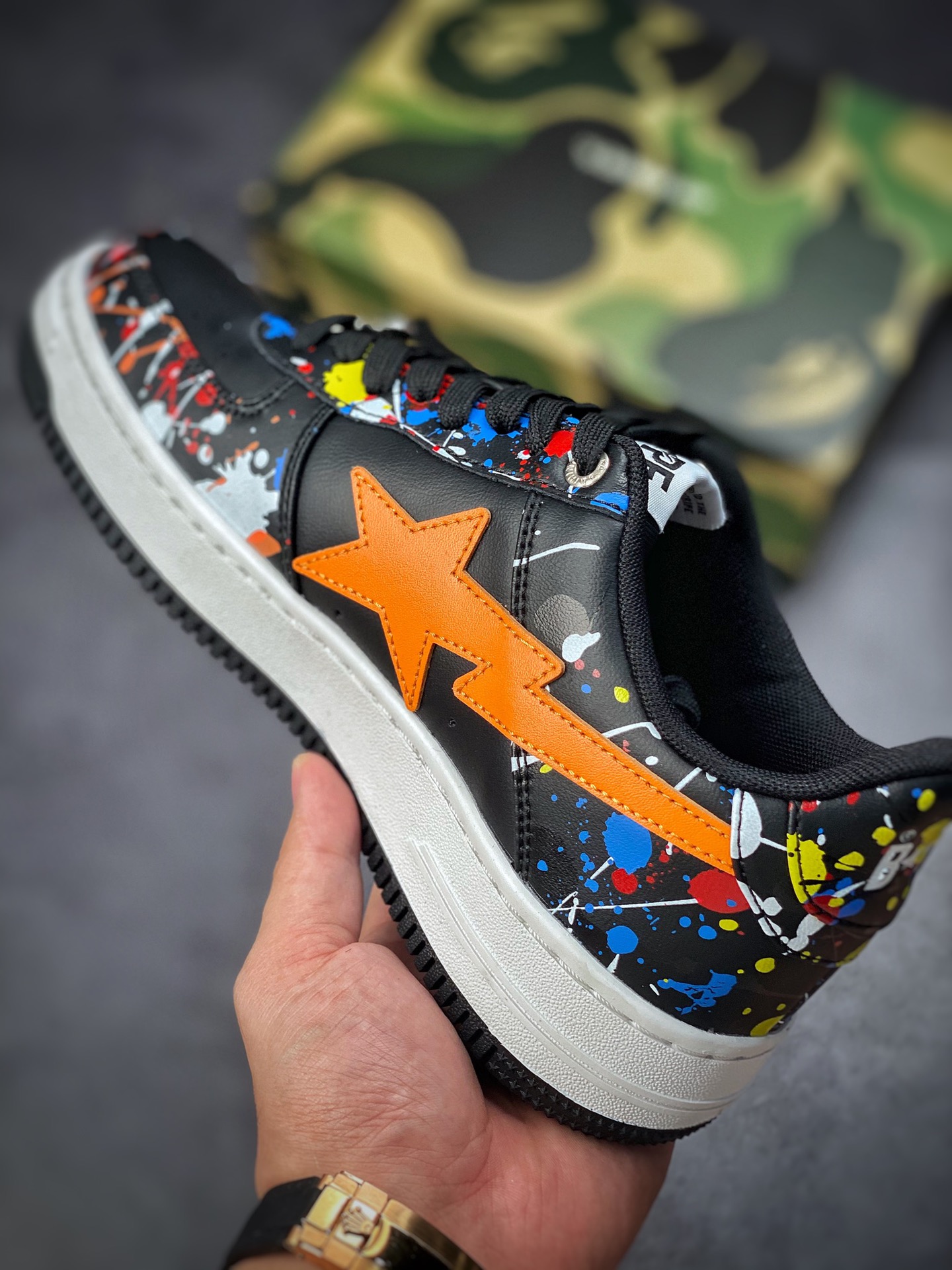 Bape Sta To Low star with the same ape head classic patent leather low-top sports casual sneakers