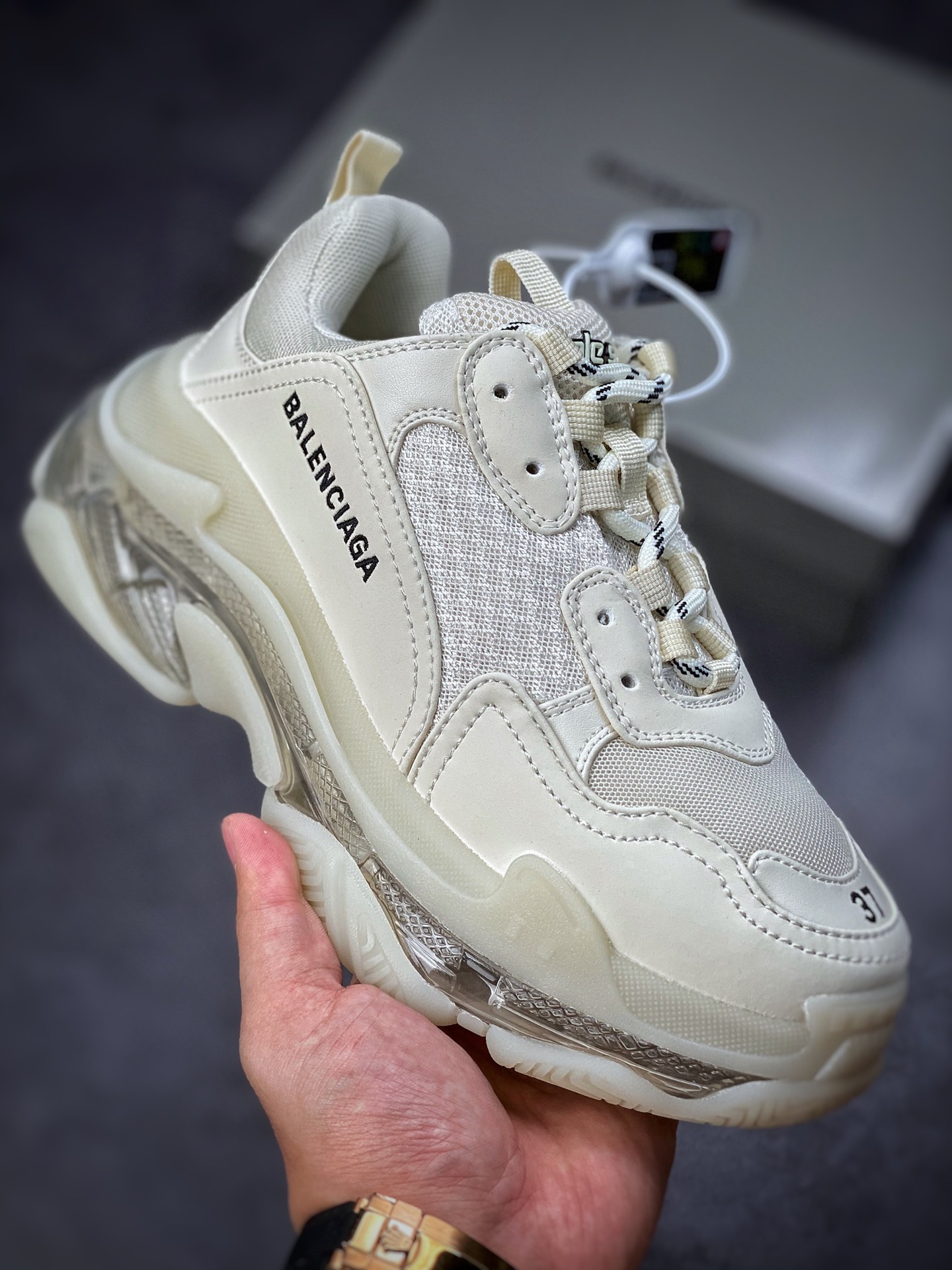 【Overweight shipping】 Original box Balenciaga Triple S Balenciaga Daddy Shoes 1.0 Bone White Air Cushion 544351 W1GB6 0315