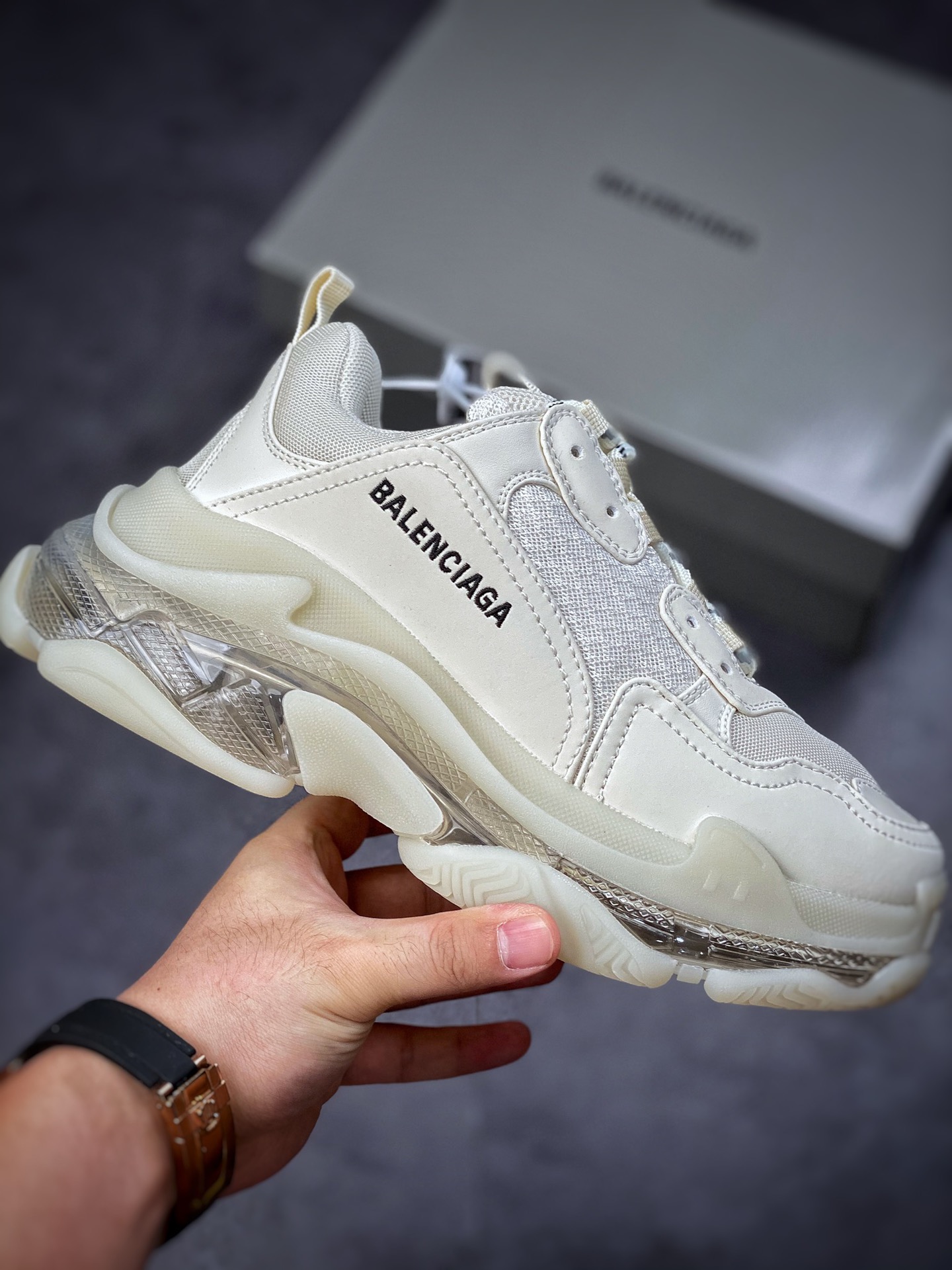 【Overweight shipping】 Original box Balenciaga Triple S Balenciaga Daddy Shoes 1.0 Bone White Air Cushion 544351 W1GB6 0315