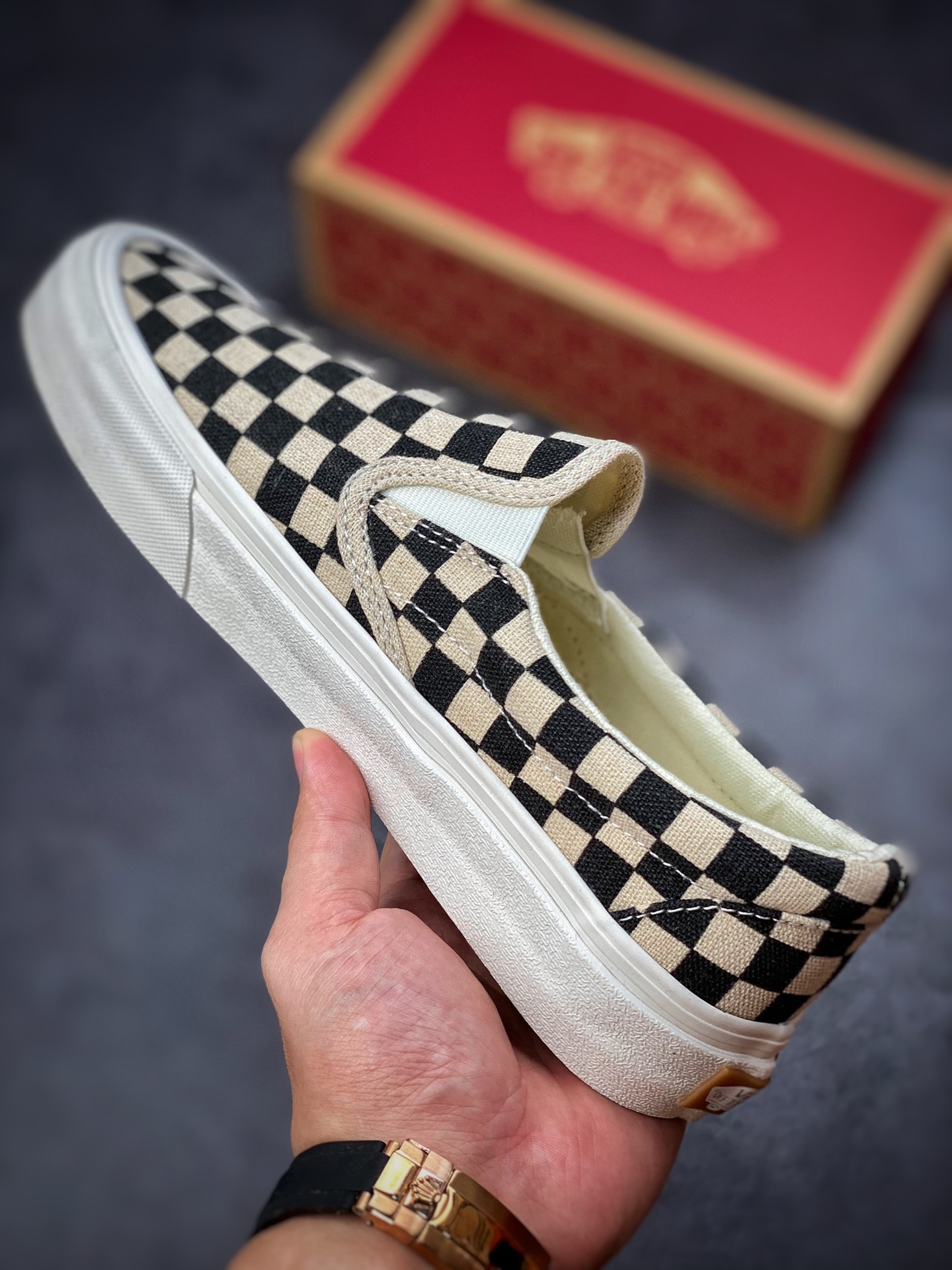 Vans- SilP-on ECO environmental protection linen and cotton material / retro checkerboard / classic low-top canvas shoes VN0A5JMH705