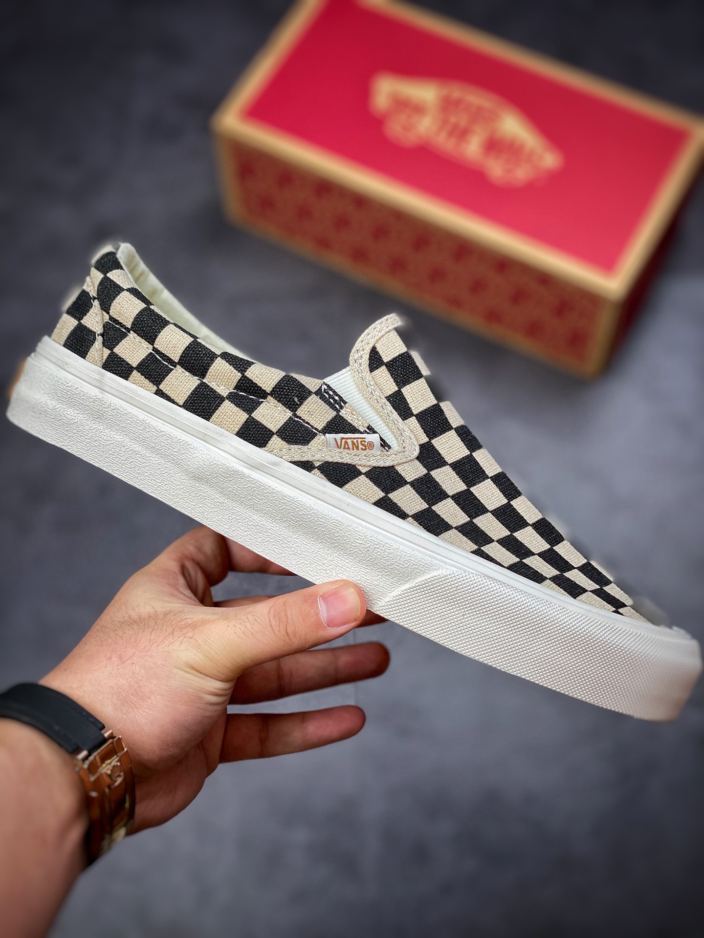 Vans- SilP-on ECO environmental protection linen and cotton material / retro checkerboard / classic low-top canvas shoes VN0A5JMH705