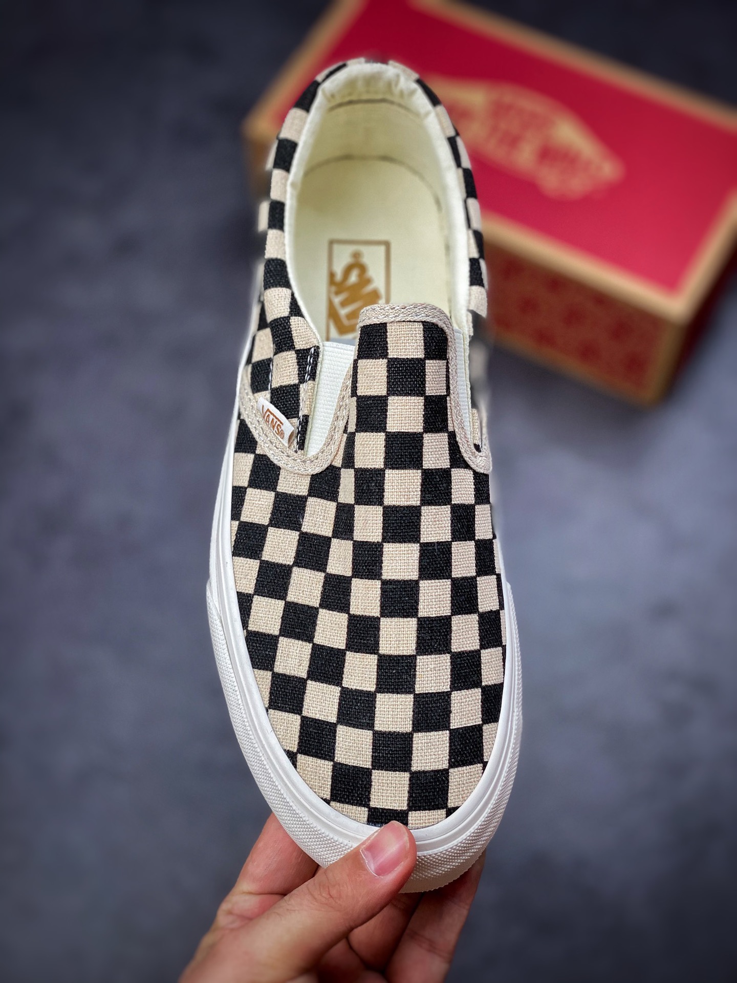 Vans- SilP-on ECO environmental protection linen and cotton material / retro checkerboard / classic low-top canvas shoes VN0A5JMH705