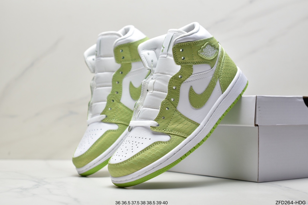 Air Jordan 1 Mid snake pattern white and green mid-top series DV2959-113