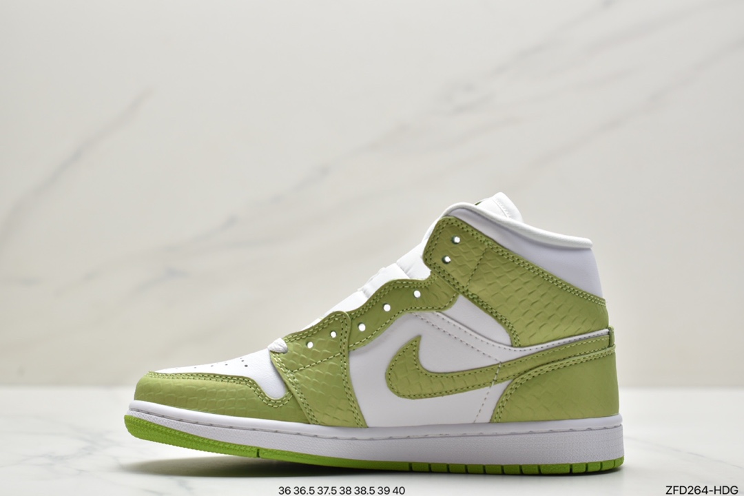 Air Jordan 1 Mid snake pattern white and green mid-top series DV2959-113