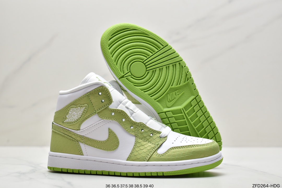 Air Jordan 1 Mid snake pattern white and green mid-top series DV2959-113