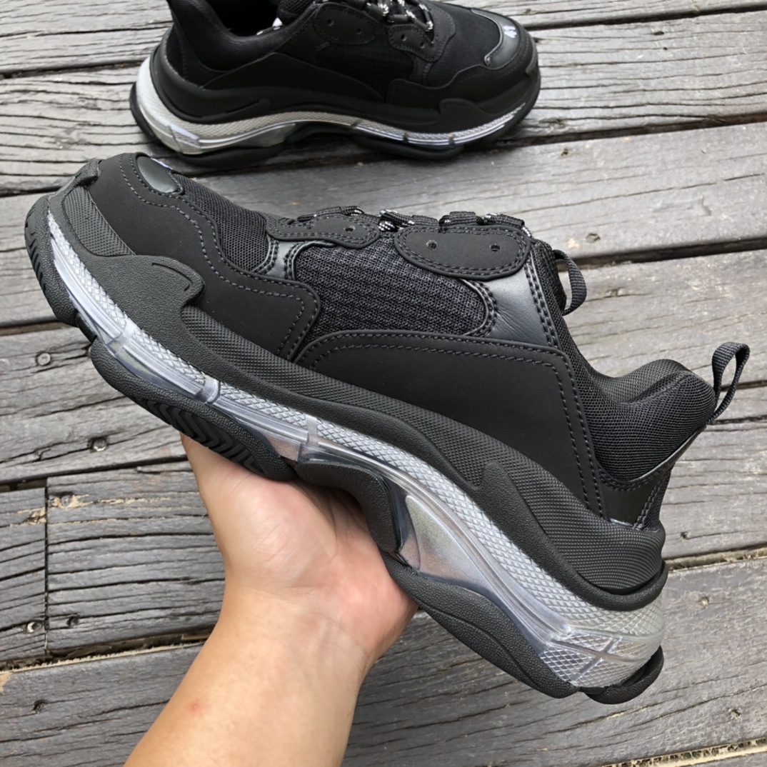 Balenciaga air cushion black silver Balenciaga Balenciaga Triple S Clear Sole non-slip wear-resistant fashion low-top dad shoes