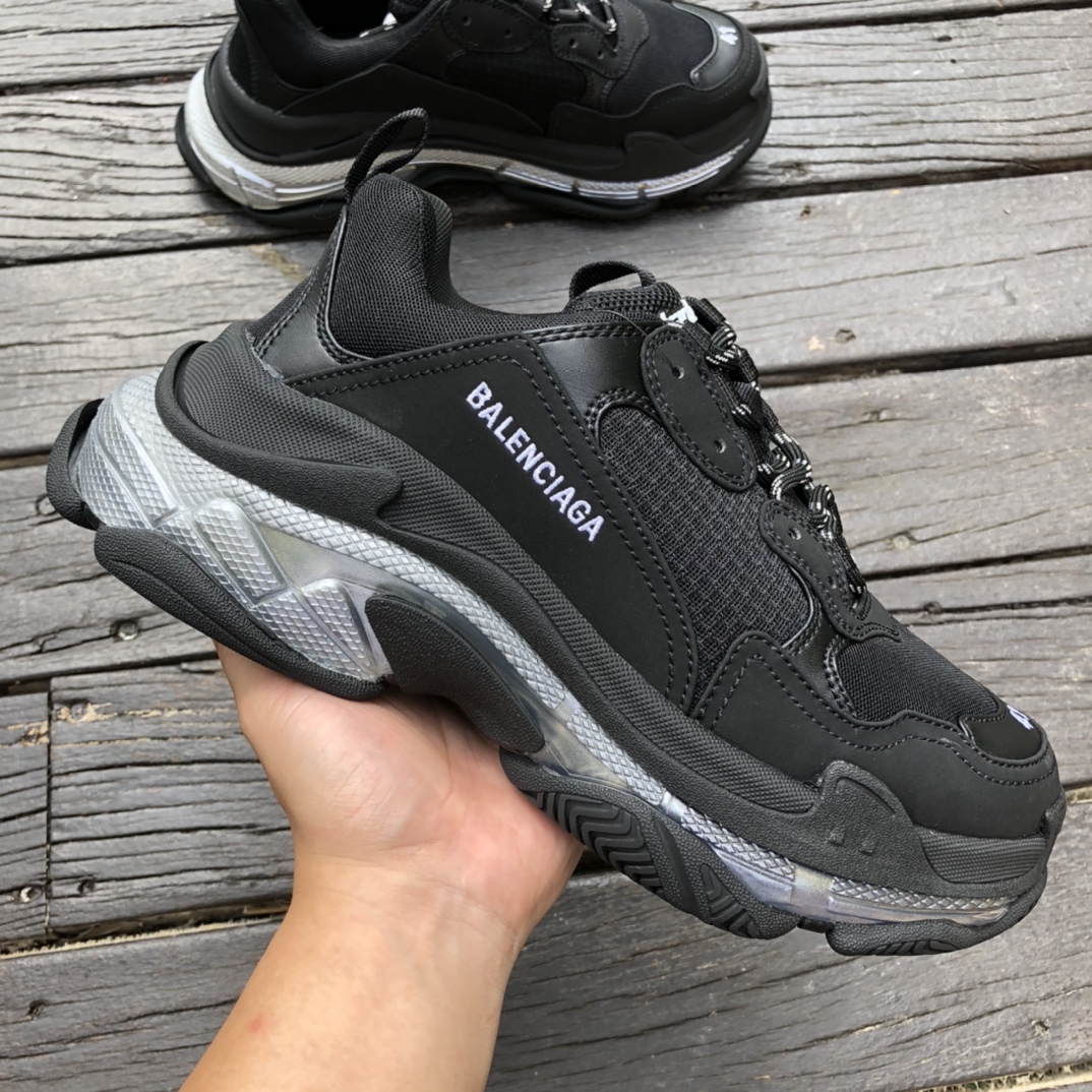 Balenciaga air cushion black silver Balenciaga Balenciaga Triple S Clear Sole non-slip wear-resistant fashion low-top dad shoes