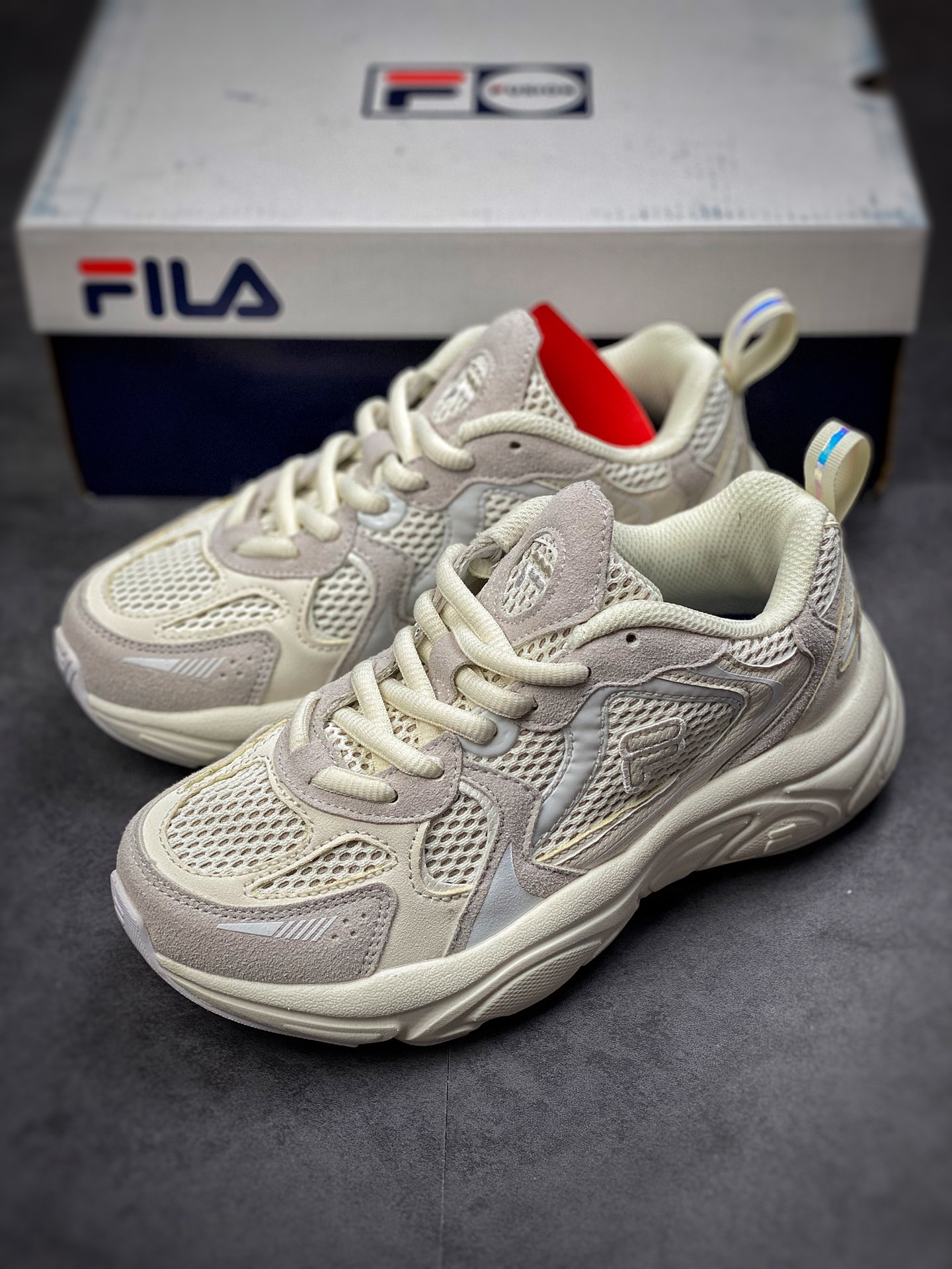 FILA Fila thick-soled shock-absorbing running shoes mesh material dad shoes T12W227328FWS