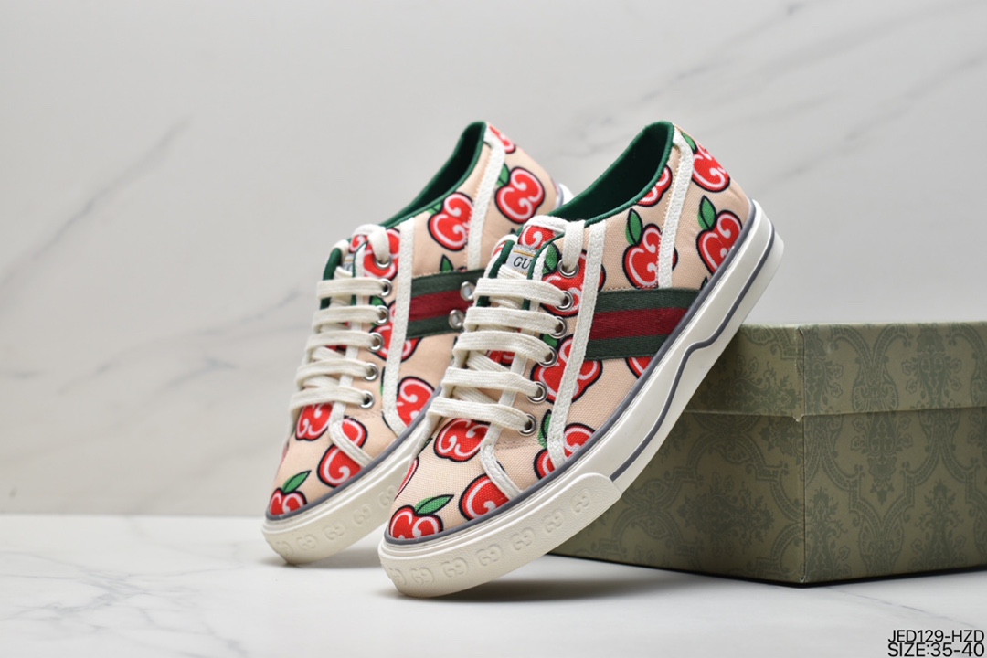 2020ss spring new color, classic luxury brand GUCCI Gucci Tennis 1977 Print Sneaker canvas print retro casual sneakers