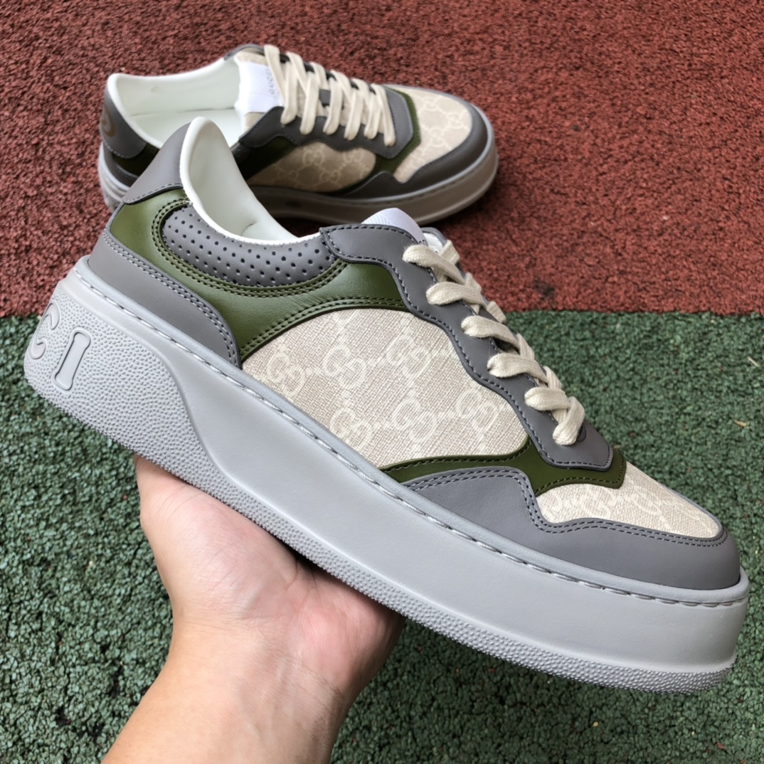 Gucci thick bottom low-top gray green GUCCI Gucci low-top canvas thick bottom sneakers pink purple
